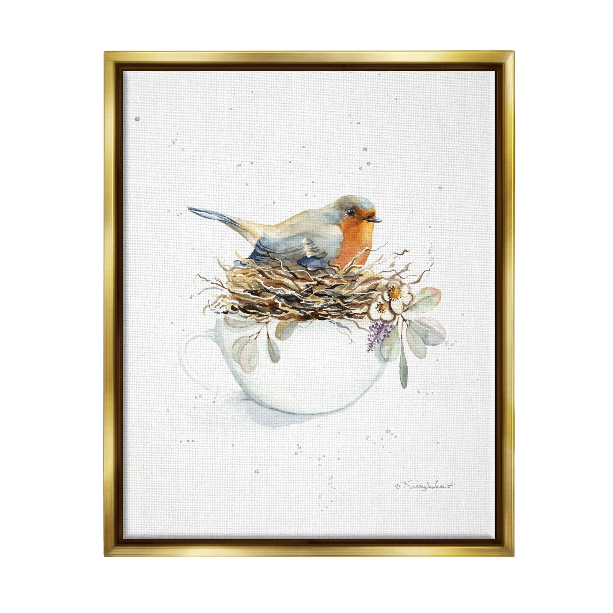 Stupell Industries Bird in Coffee Mug Nest Animals & Insects Painting Gold Floater Framed Art Print Wall Art, 17 x 21