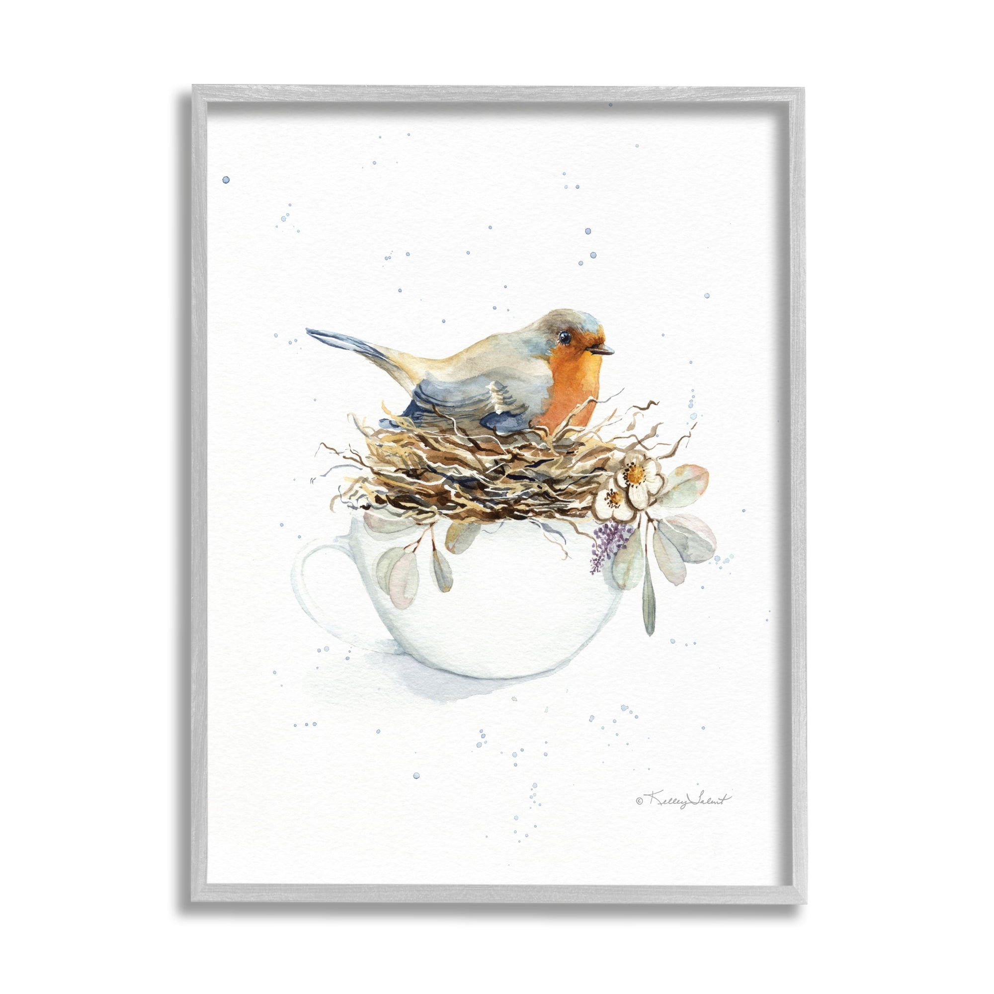 Stupell Industries Bird in Coffee Mug Nest Animals & Insects Painting Gray Framed Art Print Wall Art, 24 x 30