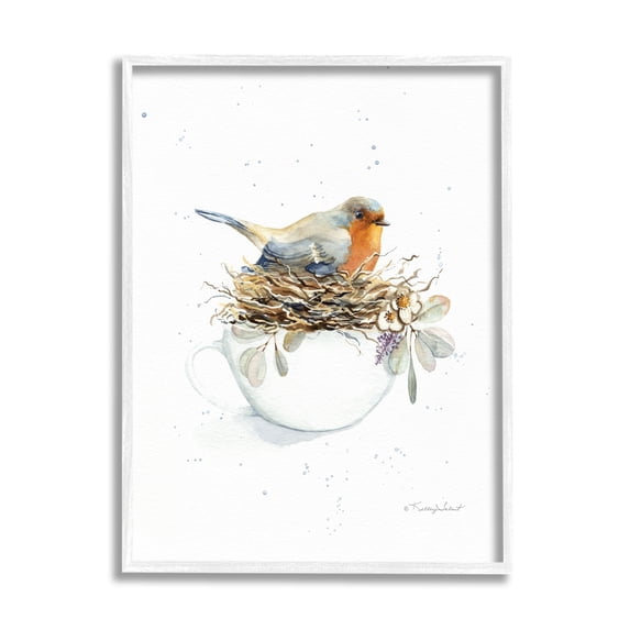 Stupell Industries Bird in Coffee Mug Nest Animals & Insects Painting White Framed Art Print Wall Art, 11 x 14