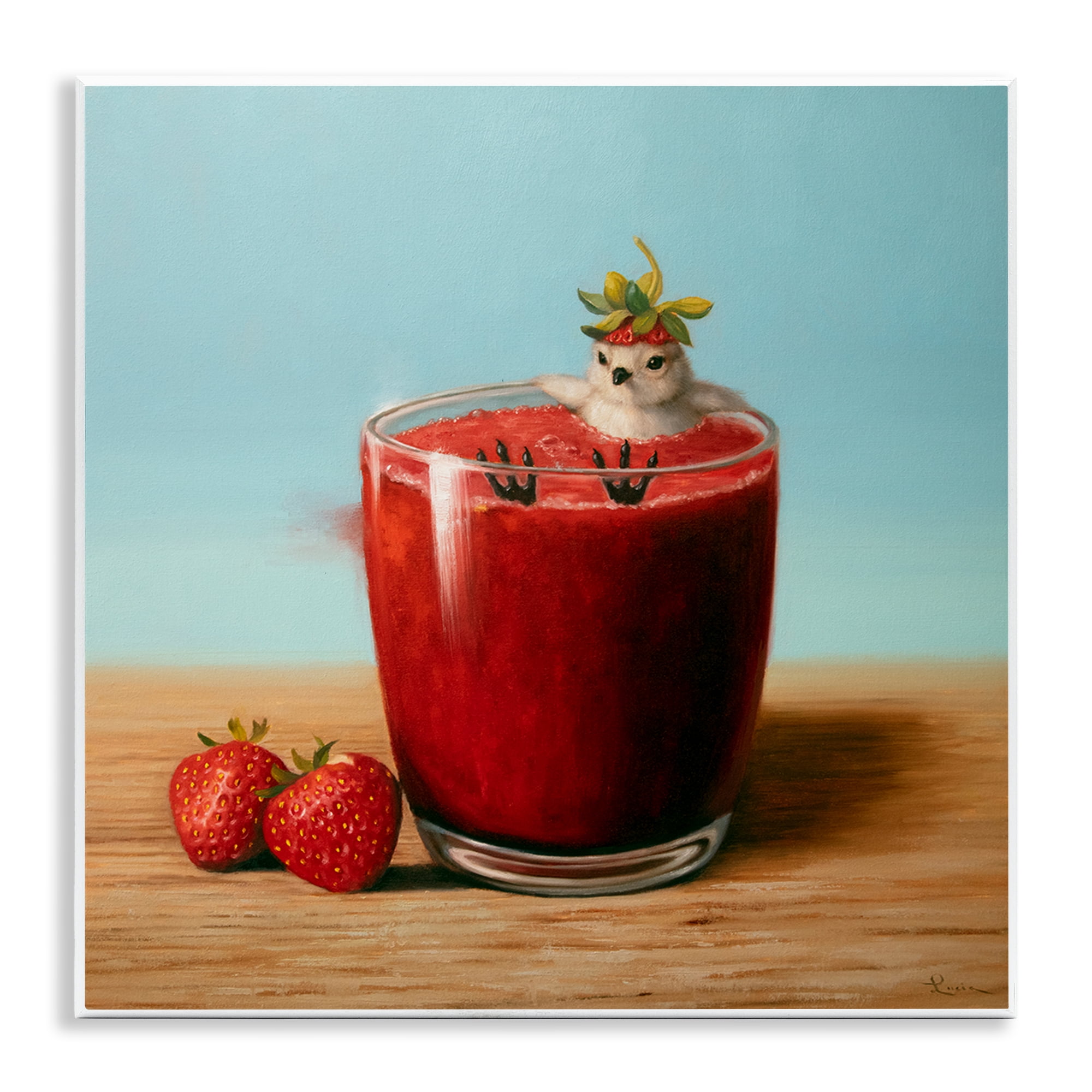 Stupell Industries Bird in Strawberry Drink Food & Beverage Painting Unframed Art Print Wall Art, 12 x 12