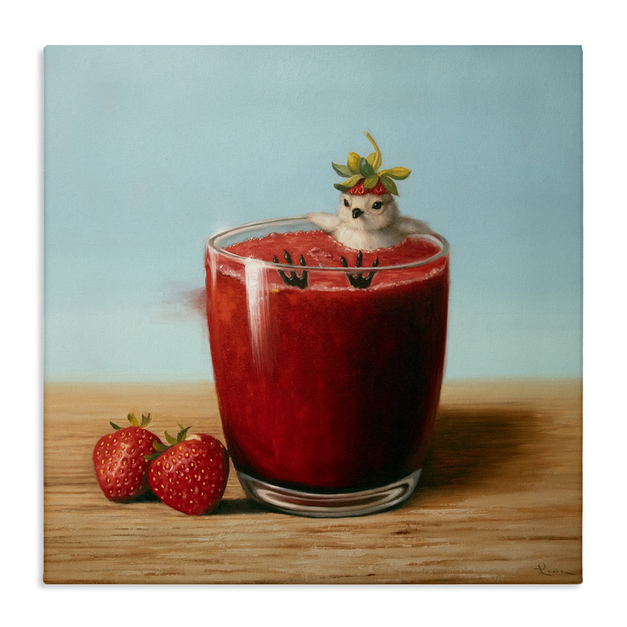 Stupell Industries Bird in Strawberry Drink Food & Beverage Painting Wrapped Canvas Art Print Wall Art, 36 x 36