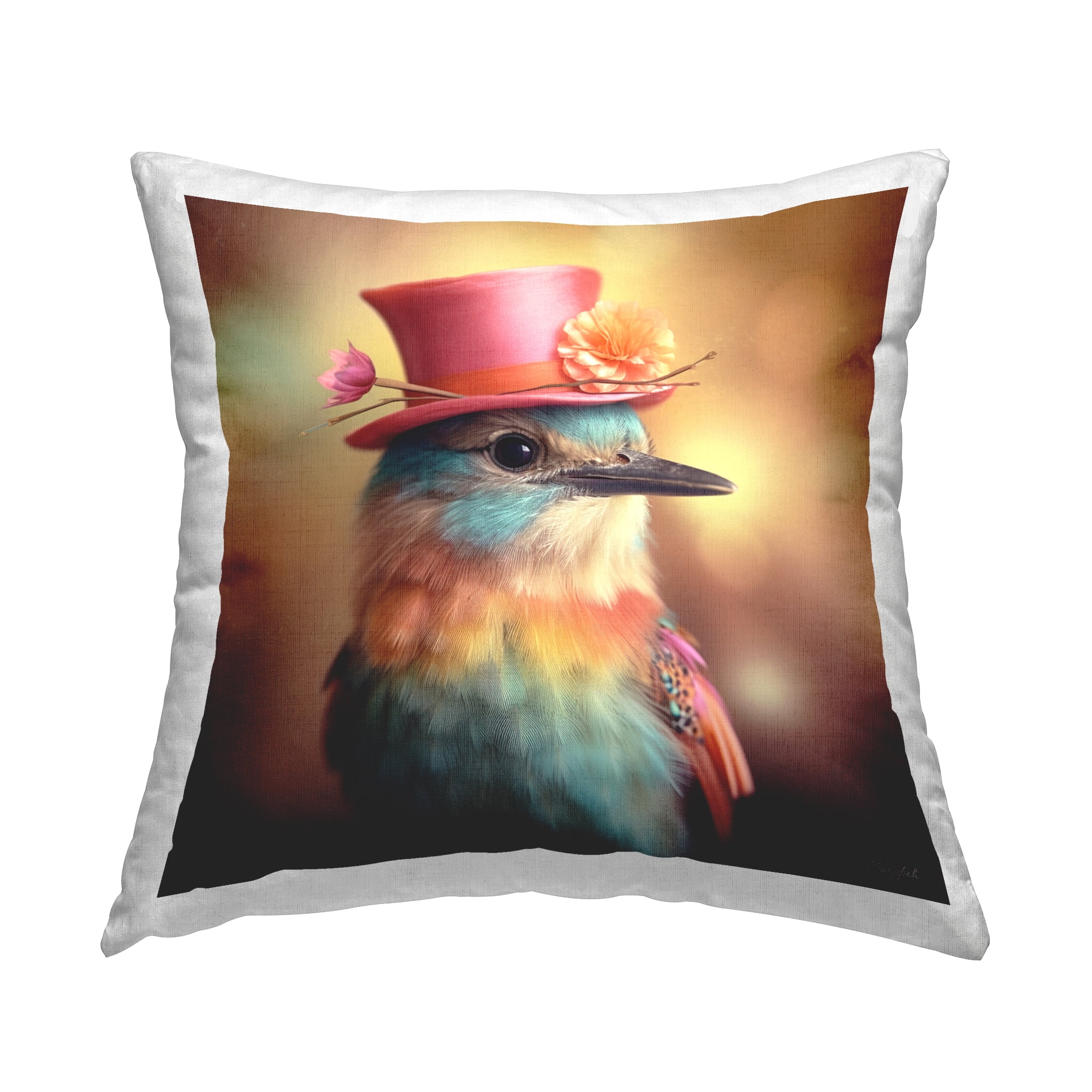 Stupell Industries Bird in Top Hat Decorative Printed Throw Pillow, 18 x 18