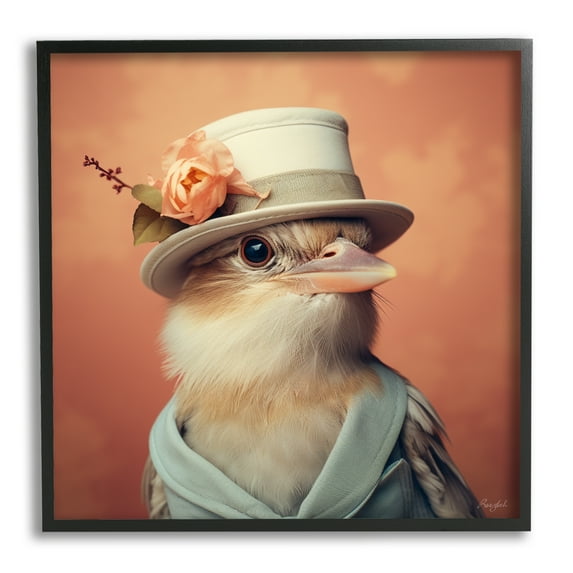 Stupell Industries Bird in Vintage Hat Animals & Insects Painting Black Framed Art Print Wall Art, 12 x 12