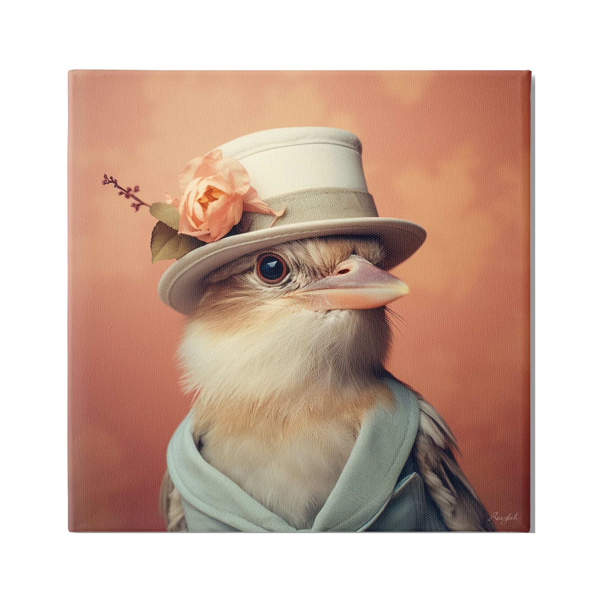 Stupell Industries Bird in Vintage Hat Animals & Insects Painting Gallery Wrapped Canvas Art Print Wall Art, 30 x 30