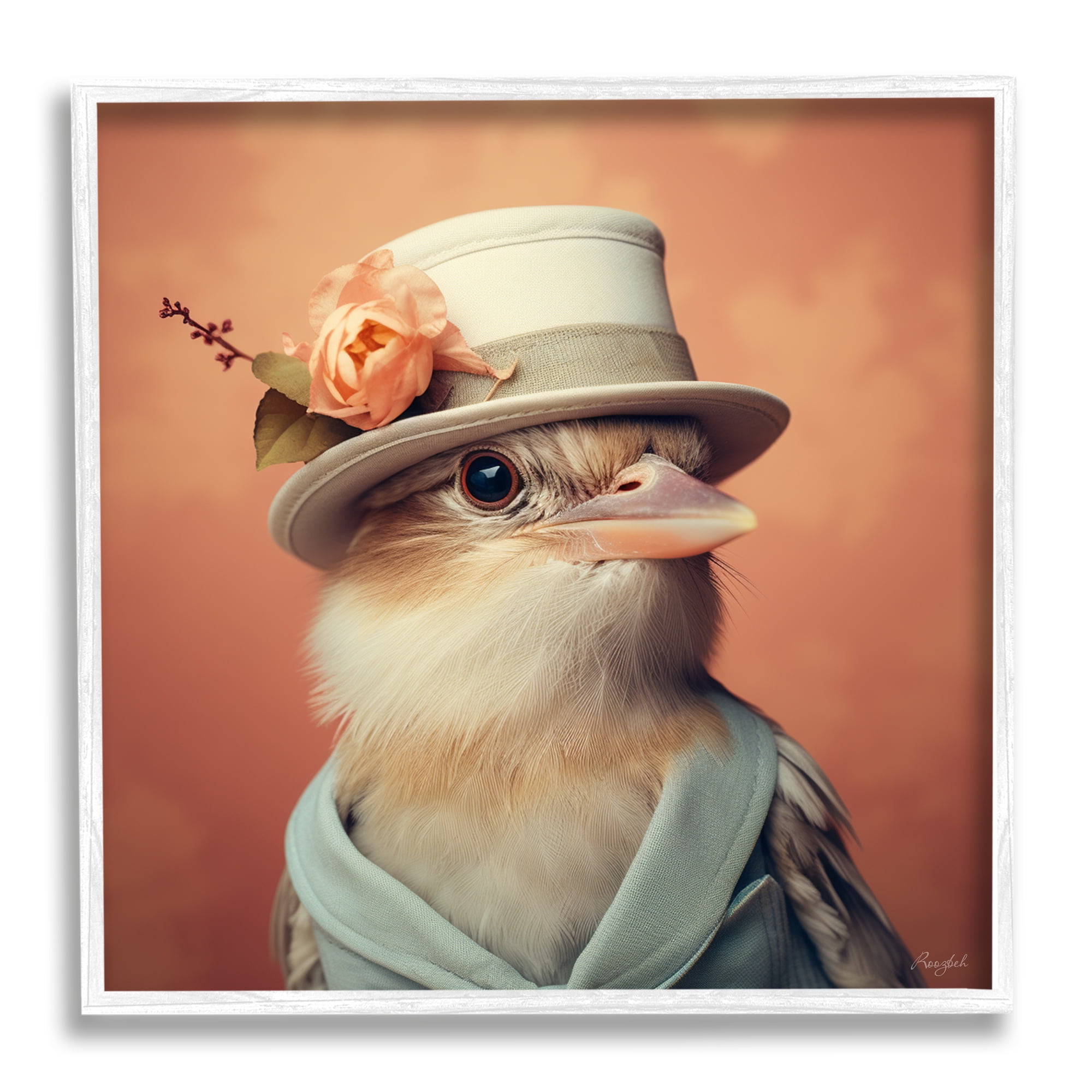 Stupell Industries Bird in Vintage Hat Animals & Insects Painting White Framed Art Print Wall Art, 24 x 24