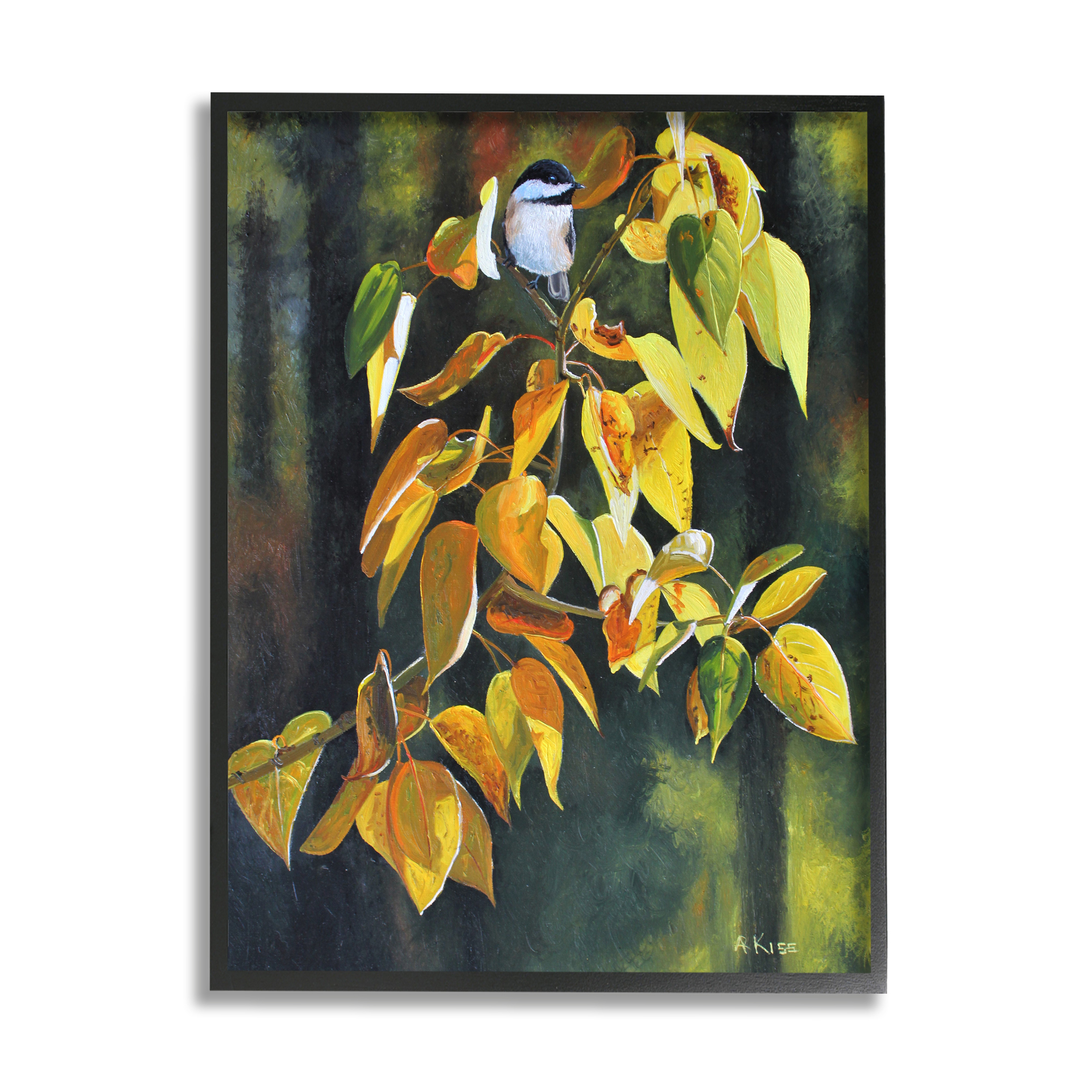 Stupell Industries Bird on Autumn Branch Botanical & Floral Painting Black Framed Art Print Wall Art, 24 x 30