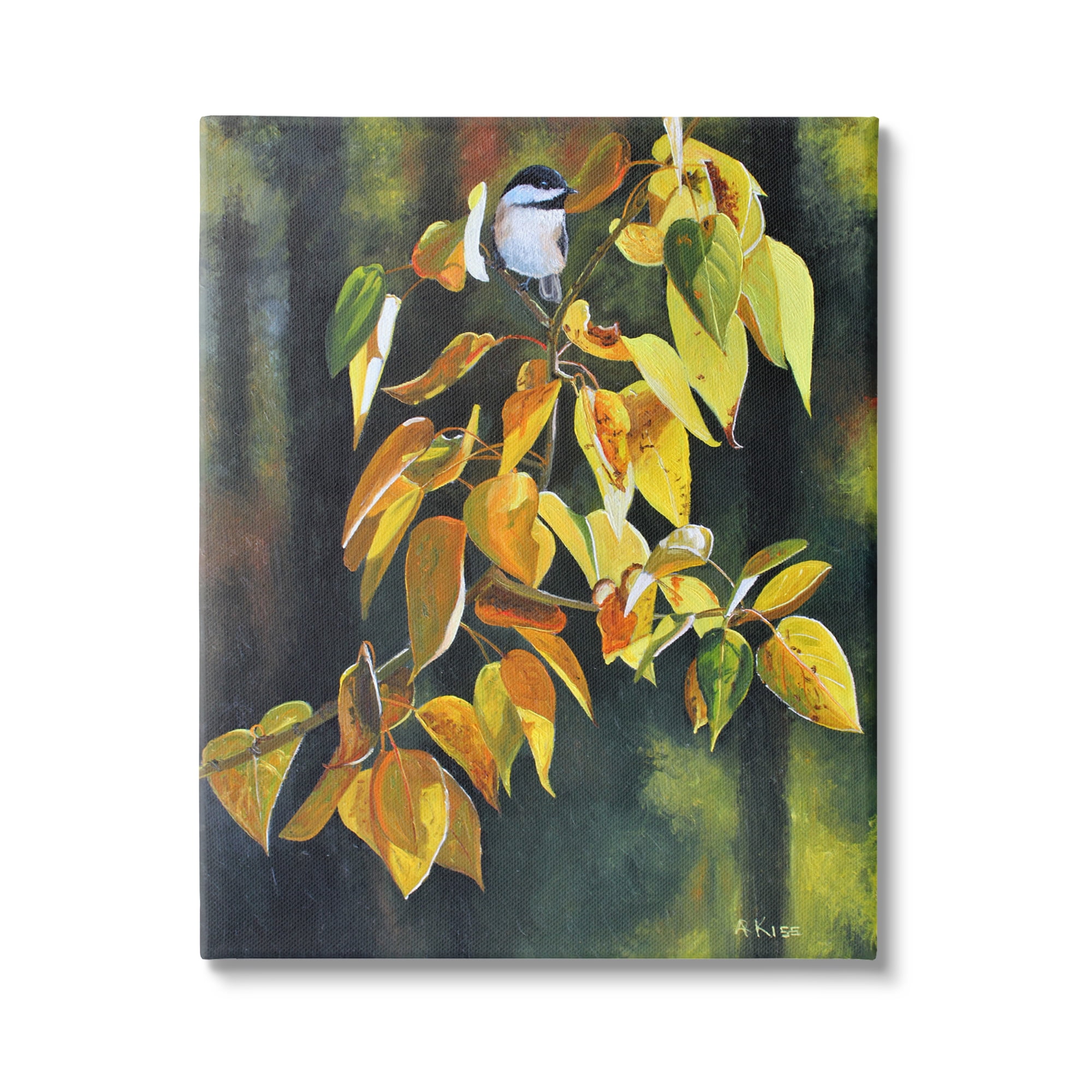 Stupell Industries Bird on Autumn Branch Botanical & Floral Painting Gallery Wrapped Canvas Print Wall Art, 24 x 30
