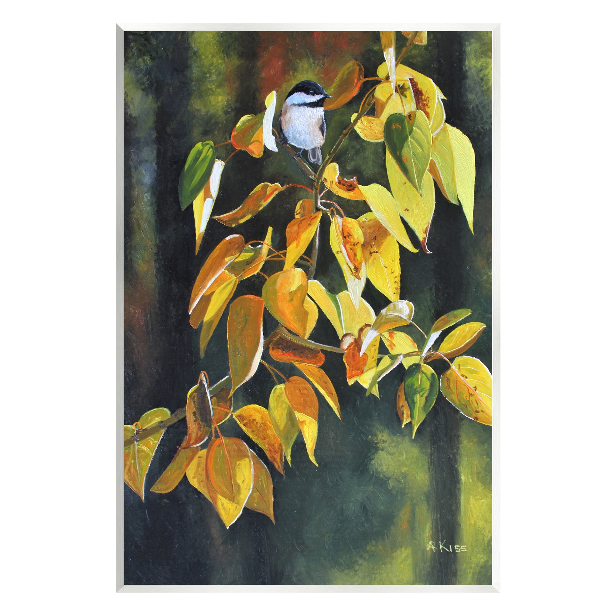 Stupell Industries Bird on Autumn Branch Botanical & Floral Painting Unframed Art Print Wall Art, 10 x 15