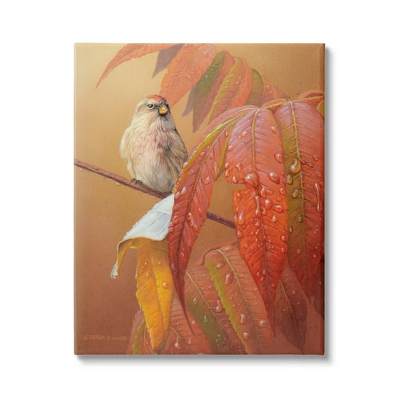 Stupell Industries Bird on Autumnal Branch Animals & Insects Painting Gallery Wrapped Canvas Art Print Wall Art, 16 x 20