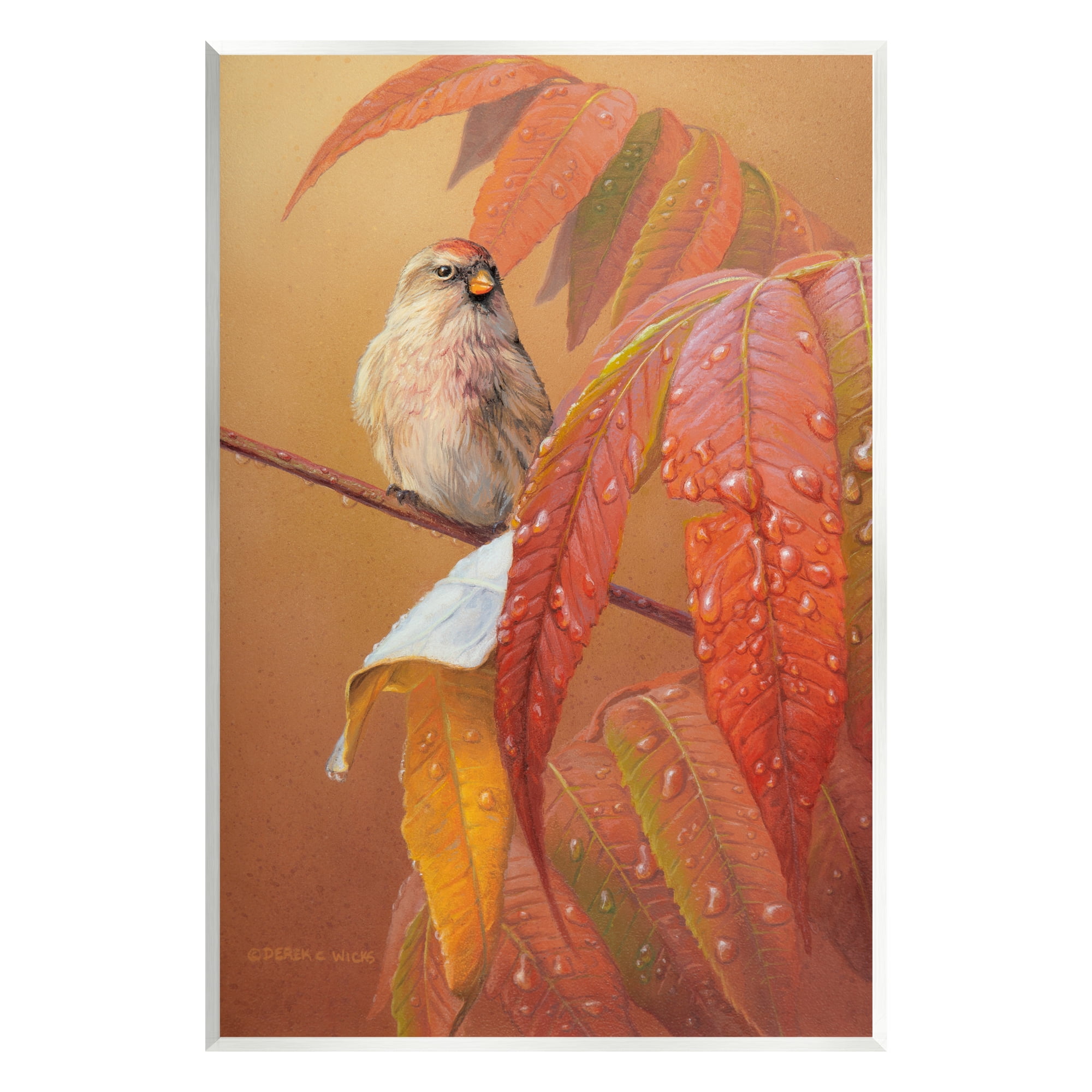 Stupell Industries Bird on Autumnal Branch Animals & Insects Painting Unframed Art Print Wall Art, 10 x 15