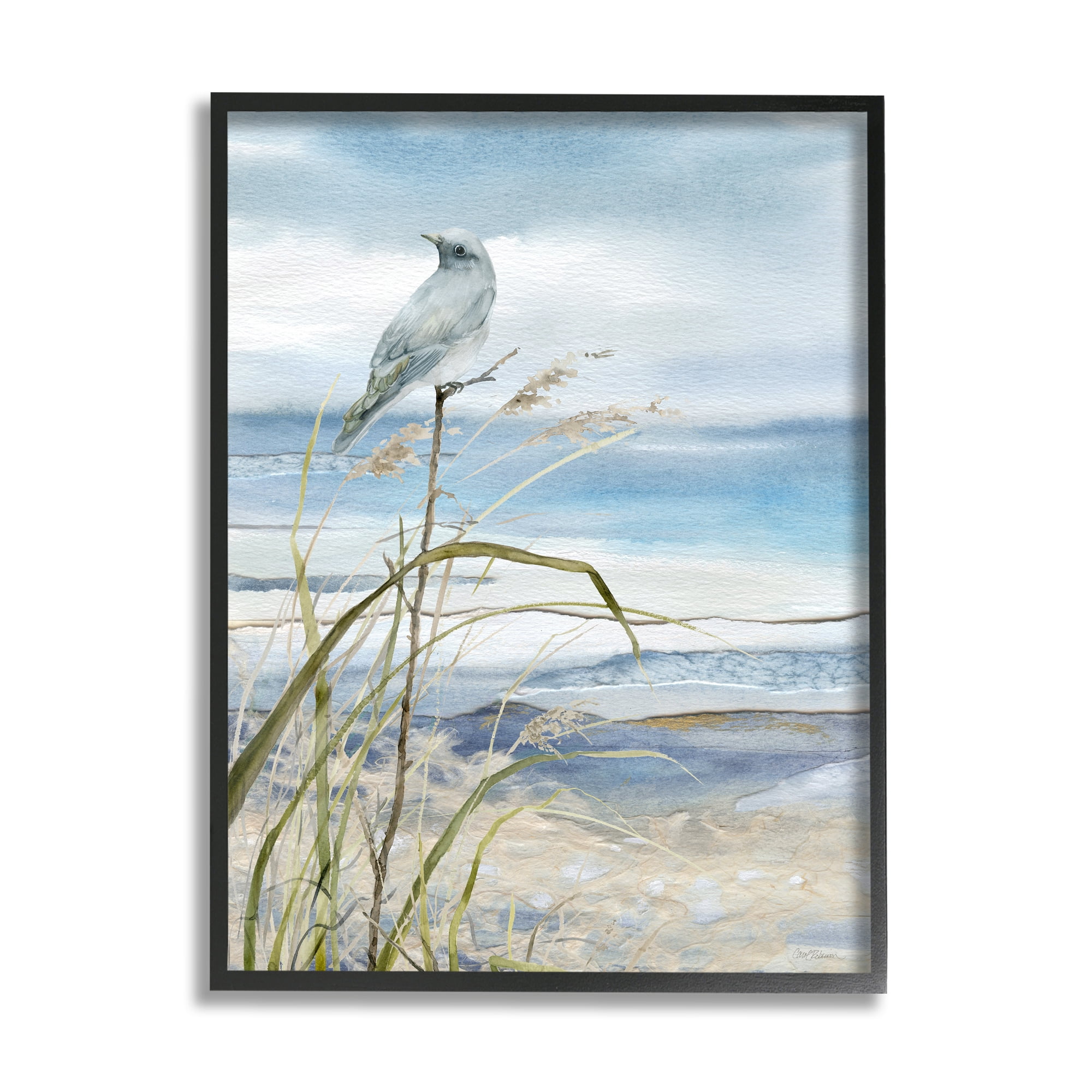 Stupell Industries Bird on Beach Shore Animals & Insects Painting Black Framed Art Print Wall Art, 16 x 20