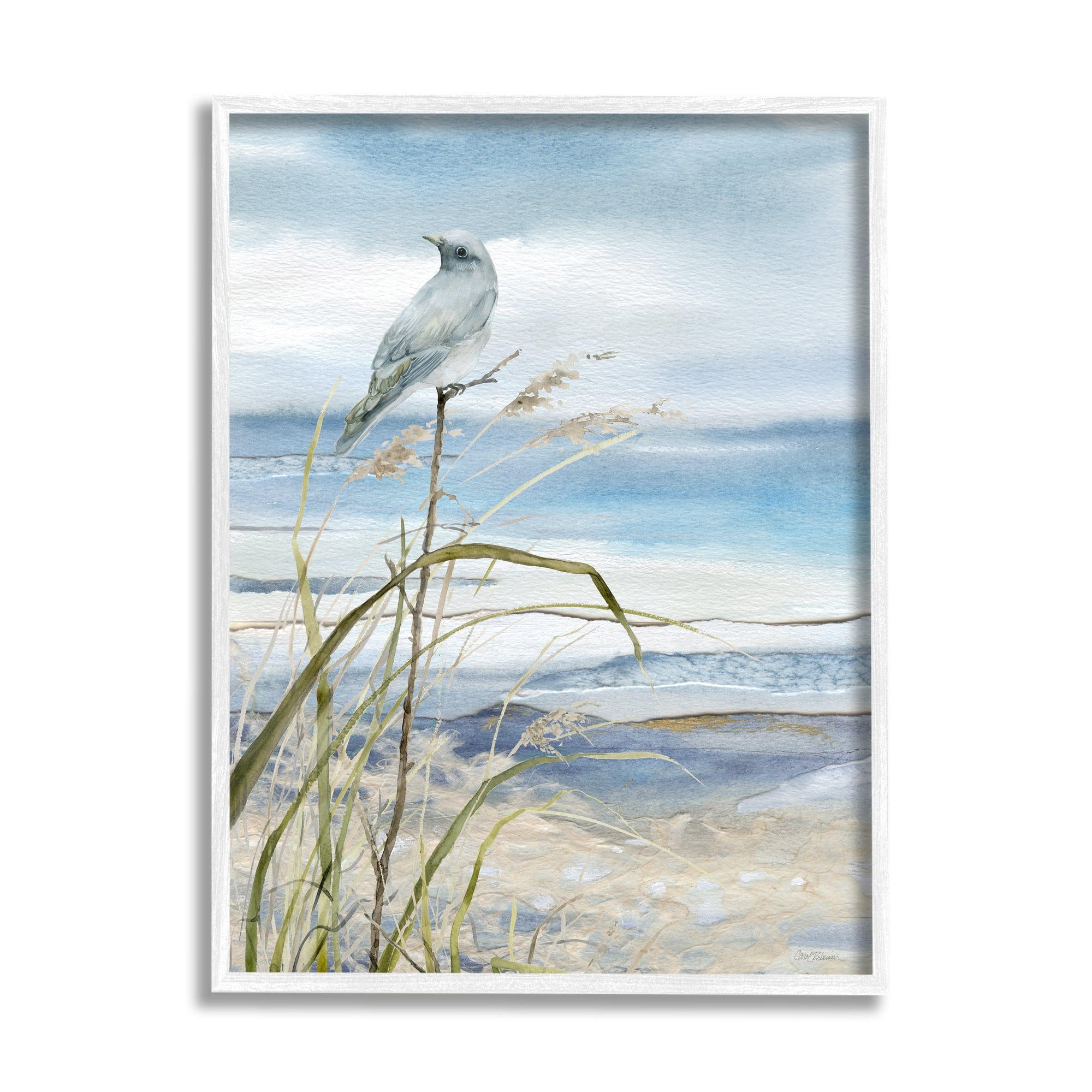Stupell Industries Bird on Beach Shore Animals & Insects Painting White Framed Art Print Wall Art, 11 x 14