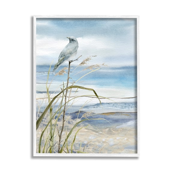 Stupell Industries Bird on Beach Shore Animals & Insects Painting White Framed Art Print Wall Art, 11 x 14
