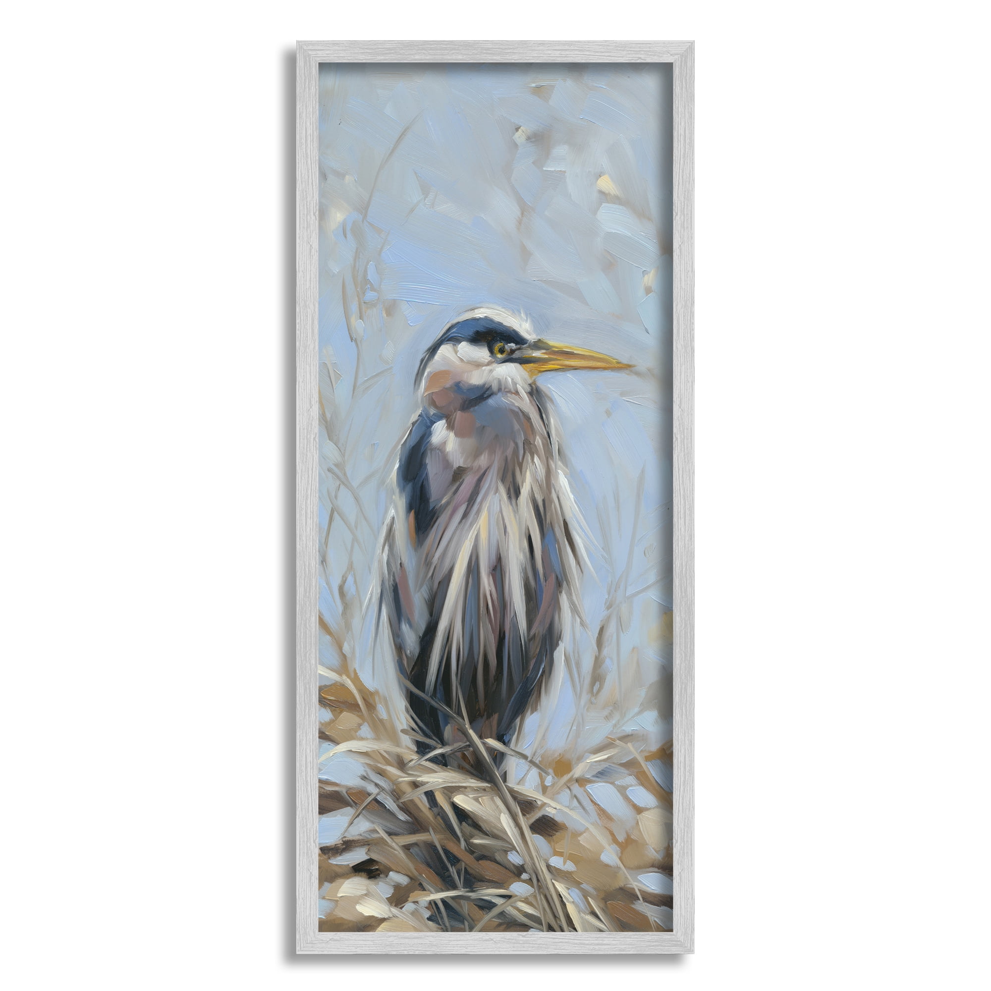Gray Framed Bird on Branch Canvas Print, 10 x 24