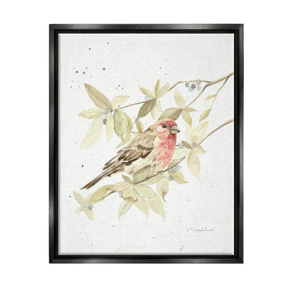 Stupell Industries Bird on Branch Watercolor Animals & Insects Painting Black Floater Framed Art Print Wall Art, 17 x 21