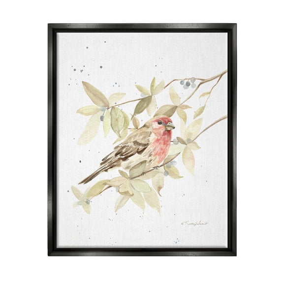 Stupell Industries Bird on Branch Watercolor Animals & Insects Painting Black Floater Framed Art Print Wall Art, 25 x 31