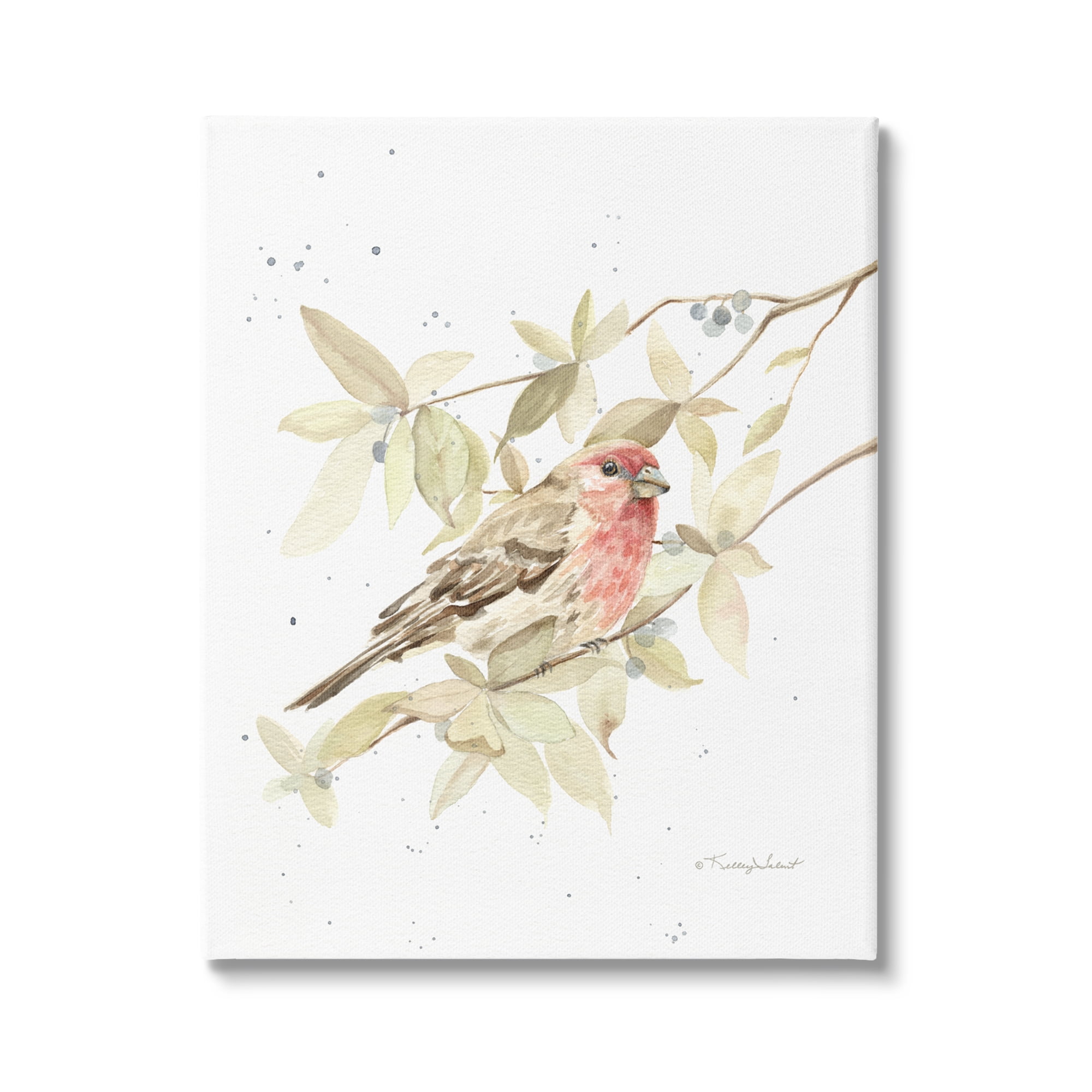 Stupell Industries Bird on Branch Watercolor Animals & Insects Painting Gallery Wrapped Canvas Print Wall Art, 24 x 30