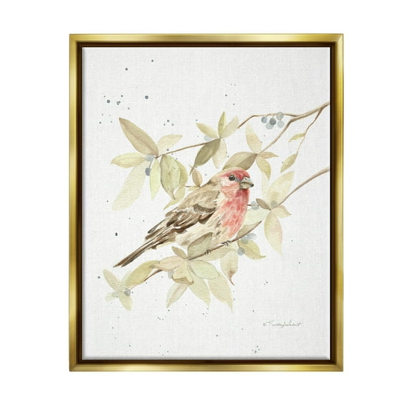 Stupell Industries Bird on Branch Watercolor Animals & Insects Painting Gold Floater Framed Art Print Wall Art, 25 x 31