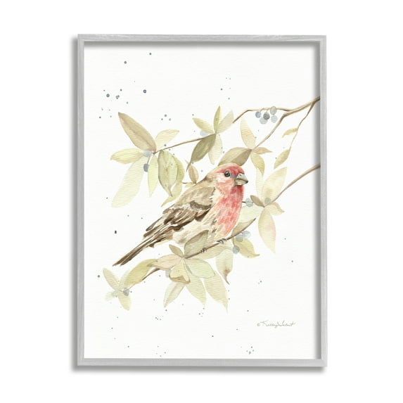Stupell Industries Bird on Branch Watercolor Animals & Insects Painting Gray Framed Art Print Wall Art, 16 x 20