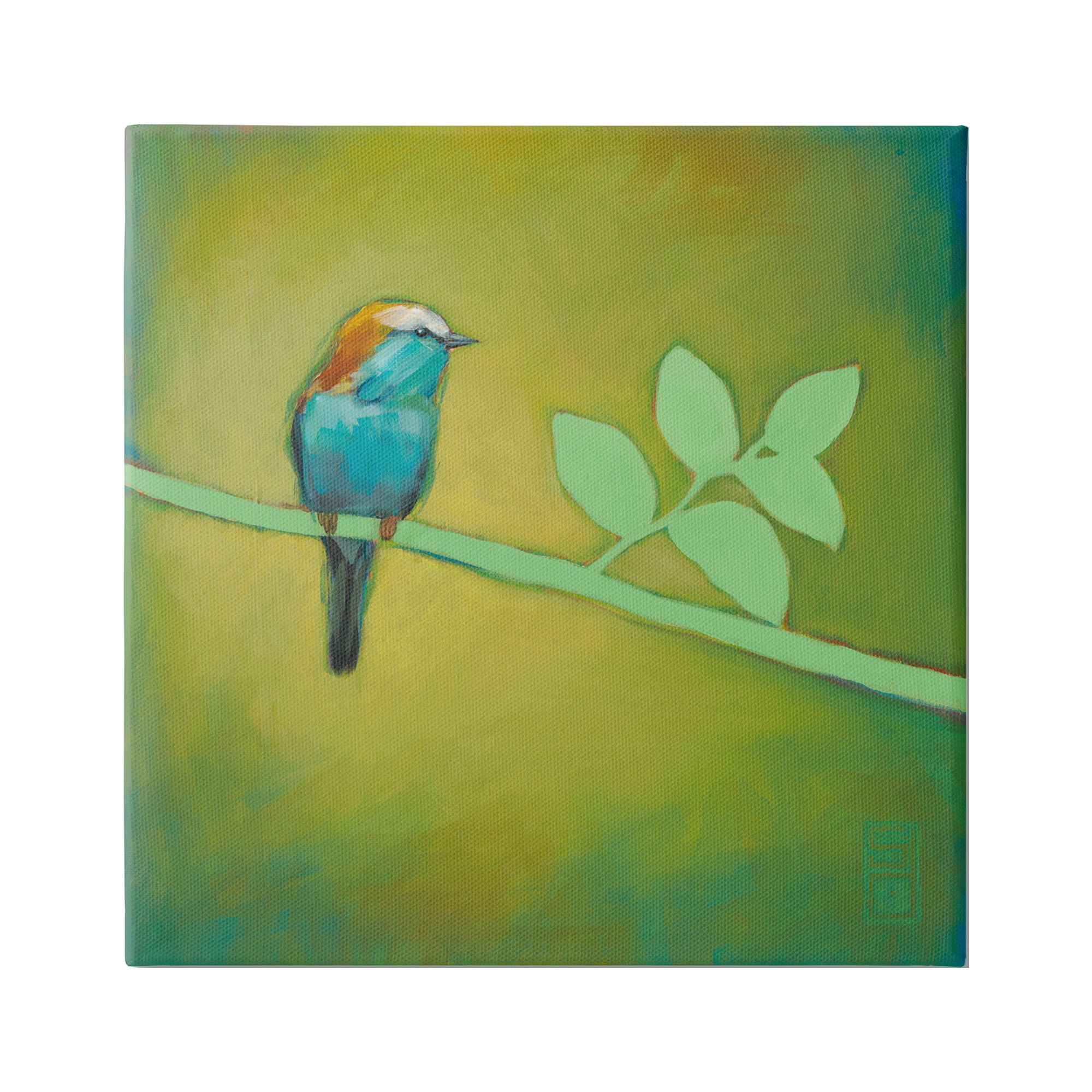 Stupell Industries Bird on Green Branch Animals & Insects Painting Gallery Wrapped Canvas Print Wall Art, 30 x 30