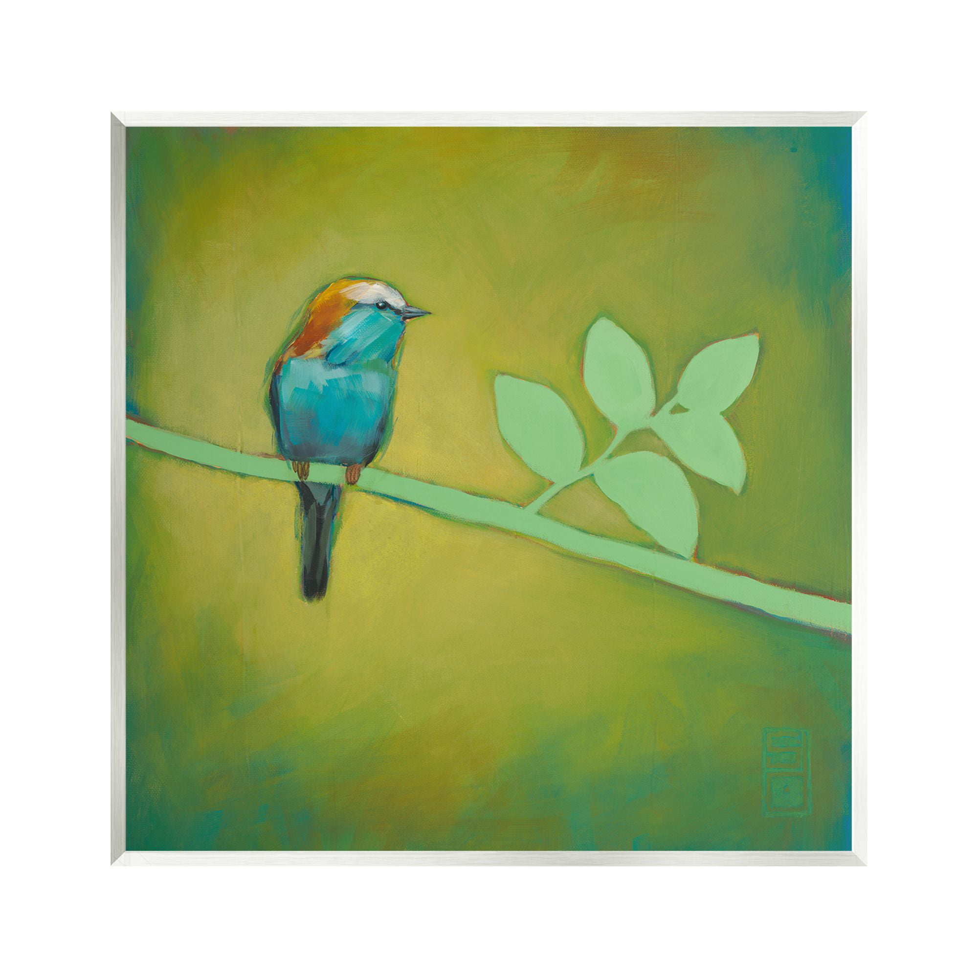 Stupell Industries Bird on Green Branch Animals & Insects Painting Unframed Art Print Wall Art, 12 x 12