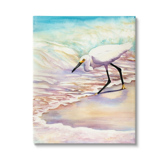 Stupell Industries Bird on Pastel Shore Animals & Insects Painting Gallery Wrapped Canvas Art Print Wall Art, 16 x 20