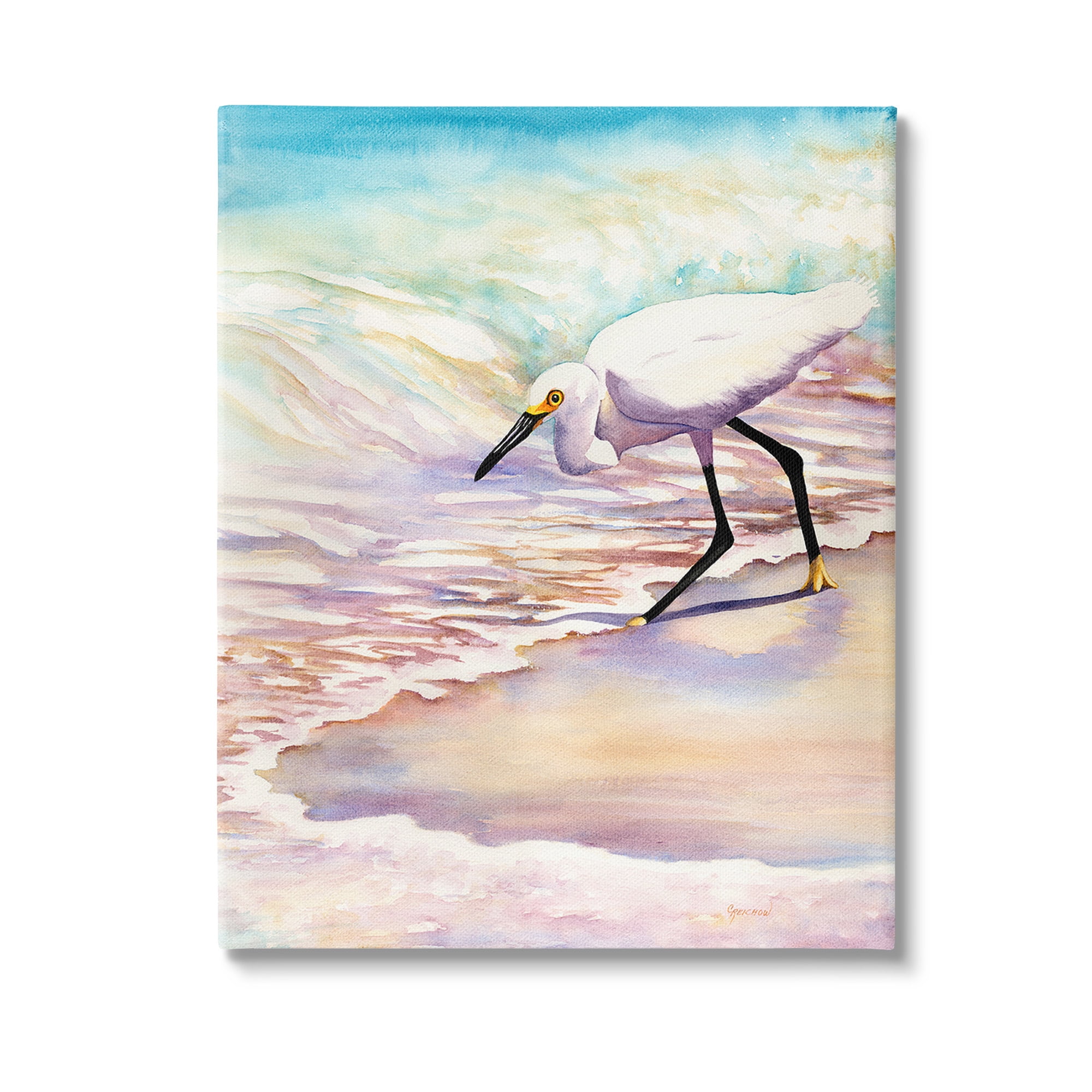 Stupell Industries Bird on Pastel Shore Animals & Insects Painting Gallery Wrapped Canvas Art Print Wall Art, 24 x 30