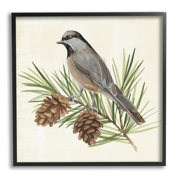 Stupell Industries Bird on Pine Tree Animals & Insects Painting Black Framed Art Print Wall Art, 24 x 24