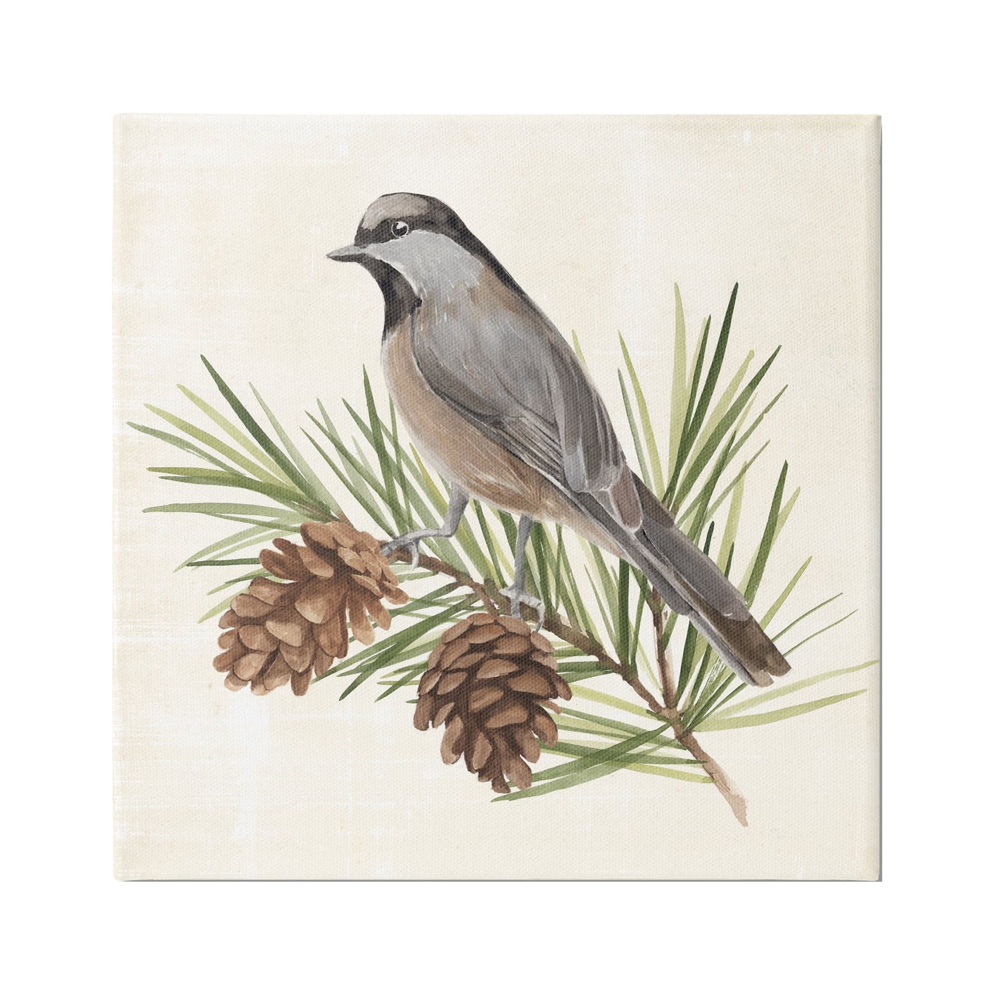 Stupell Industries Bird on Pine Tree Animals & Insects Painting Gallery Wrapped Canvas Print Wall Art, 30 x 30