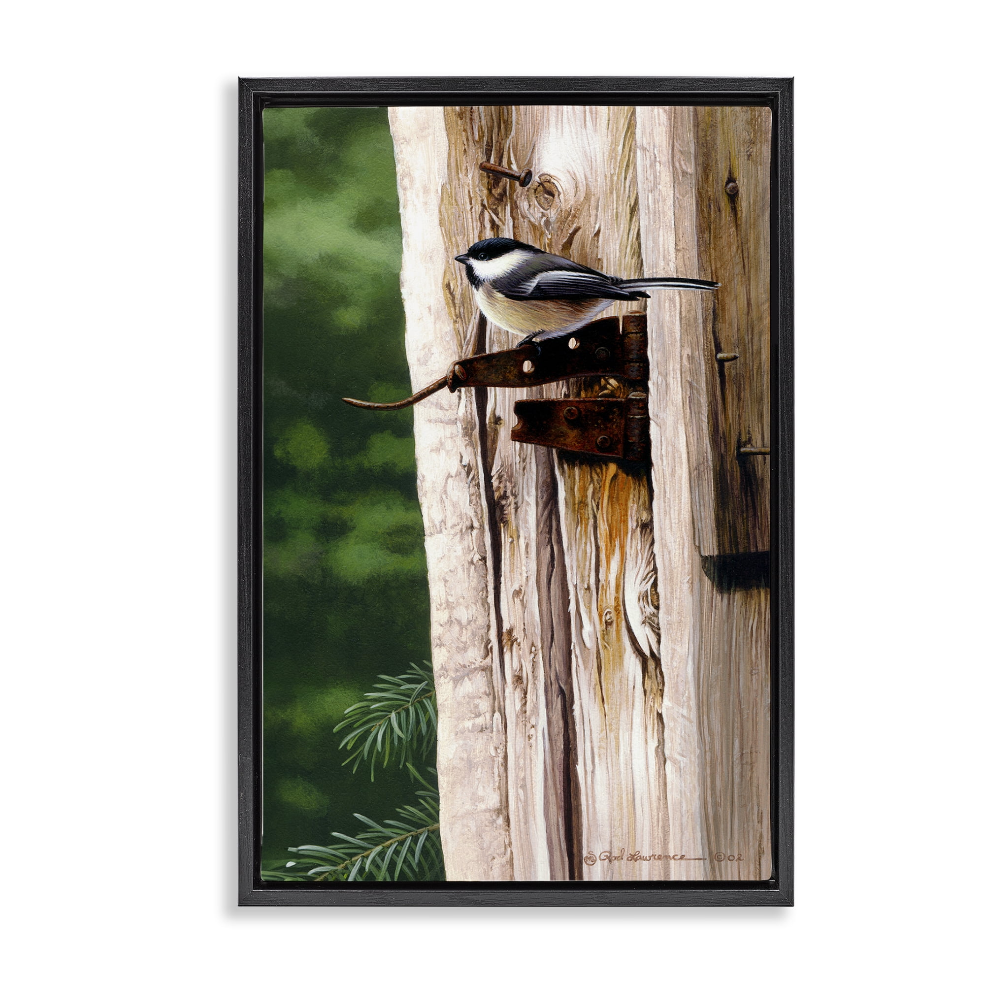 Stupell Industries Bird on Rusty Perch Animals Painting Black Floater Framed Canvas Art Print Wall Art, 17 x 25