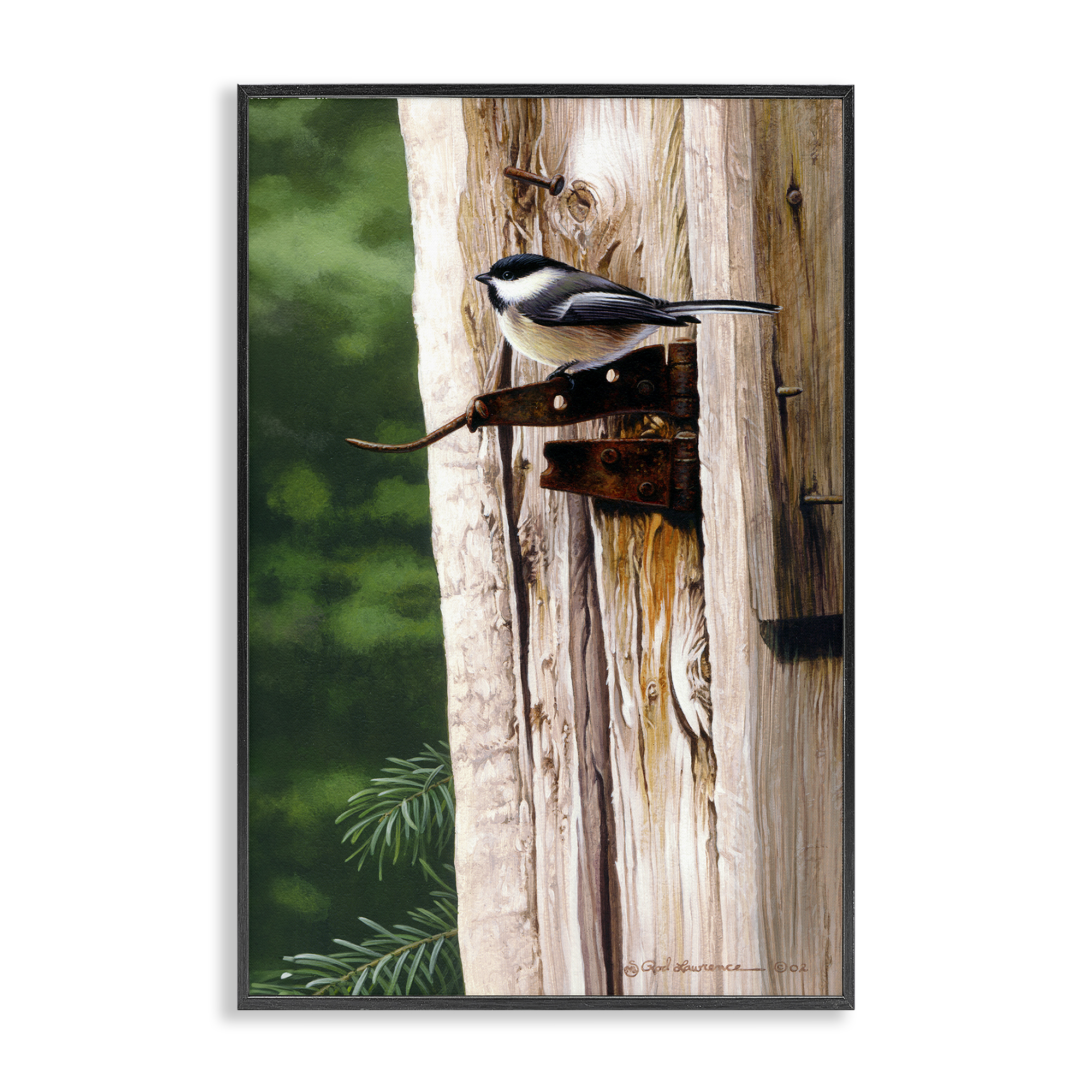 Stupell Industries Bird on Rusty Perch Animals Painting Black Framed Art Print Wall Art, 16 x 24