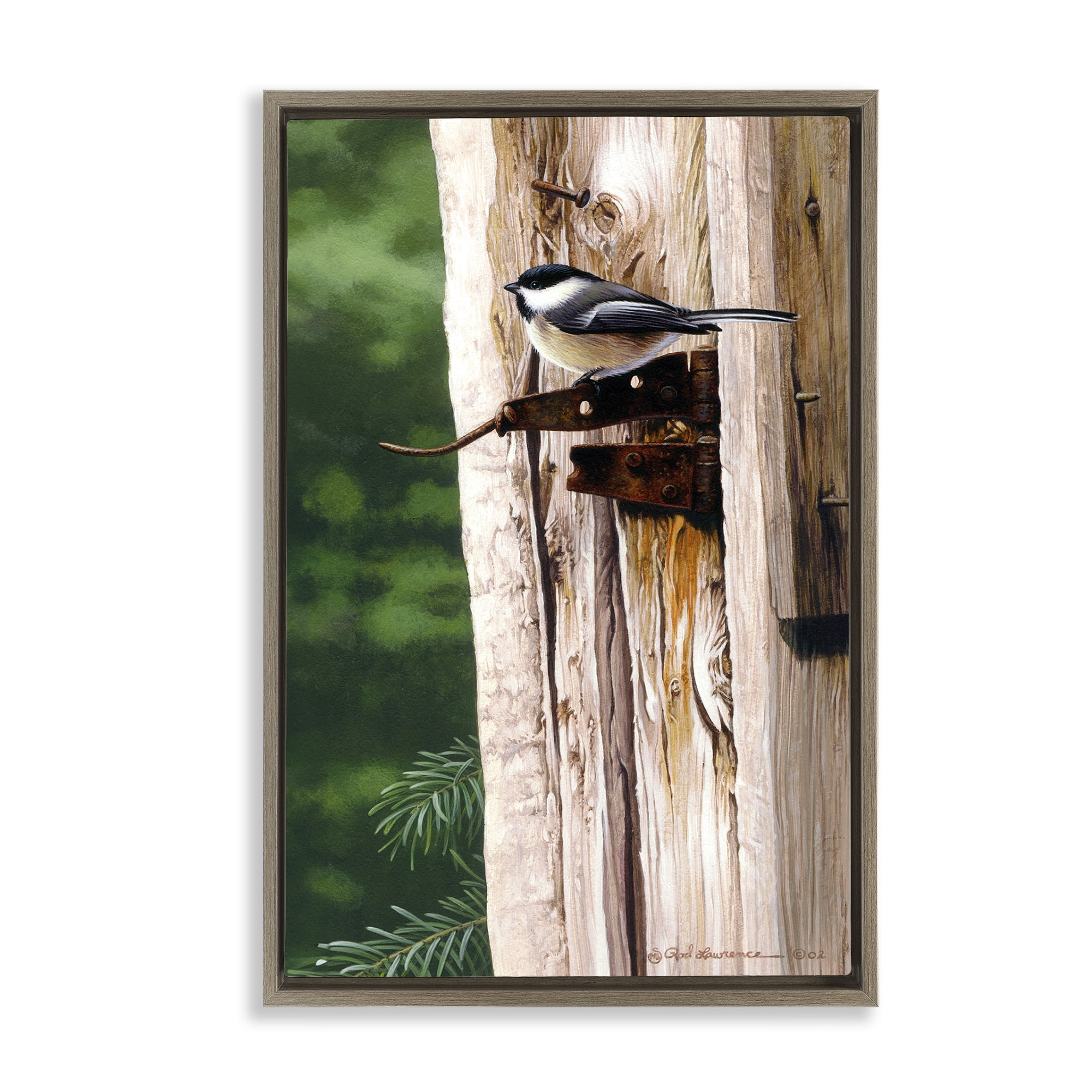Stupell Industries Bird on Rusty Perch Animals Painting Brown Floater Framed Canvas Art Print Wall Art, 17 x 25