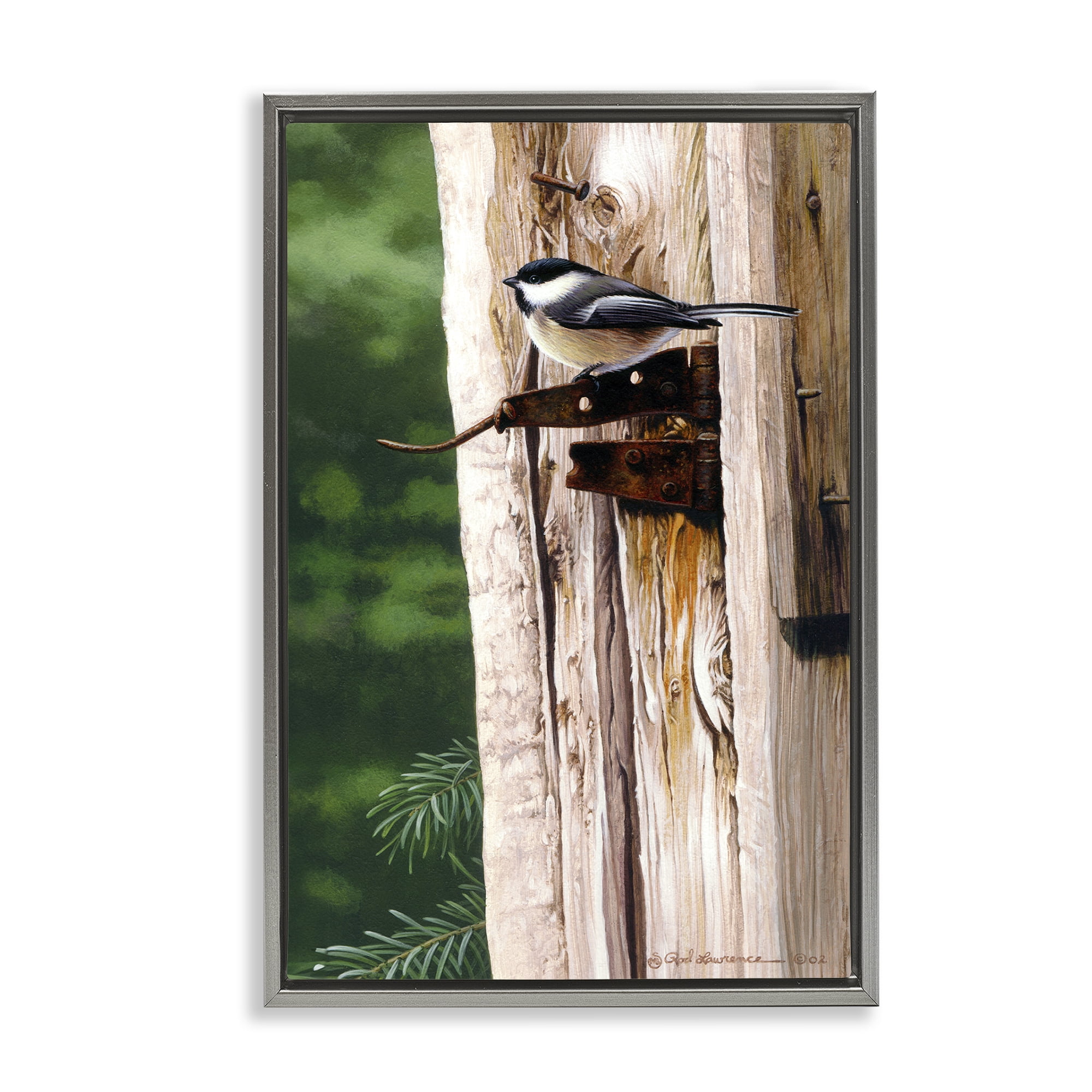 Stupell Industries Bird on Rusty Perch Animals Painting Gray Floater Framed Canvas Art Print Wall Art, 17 x 25