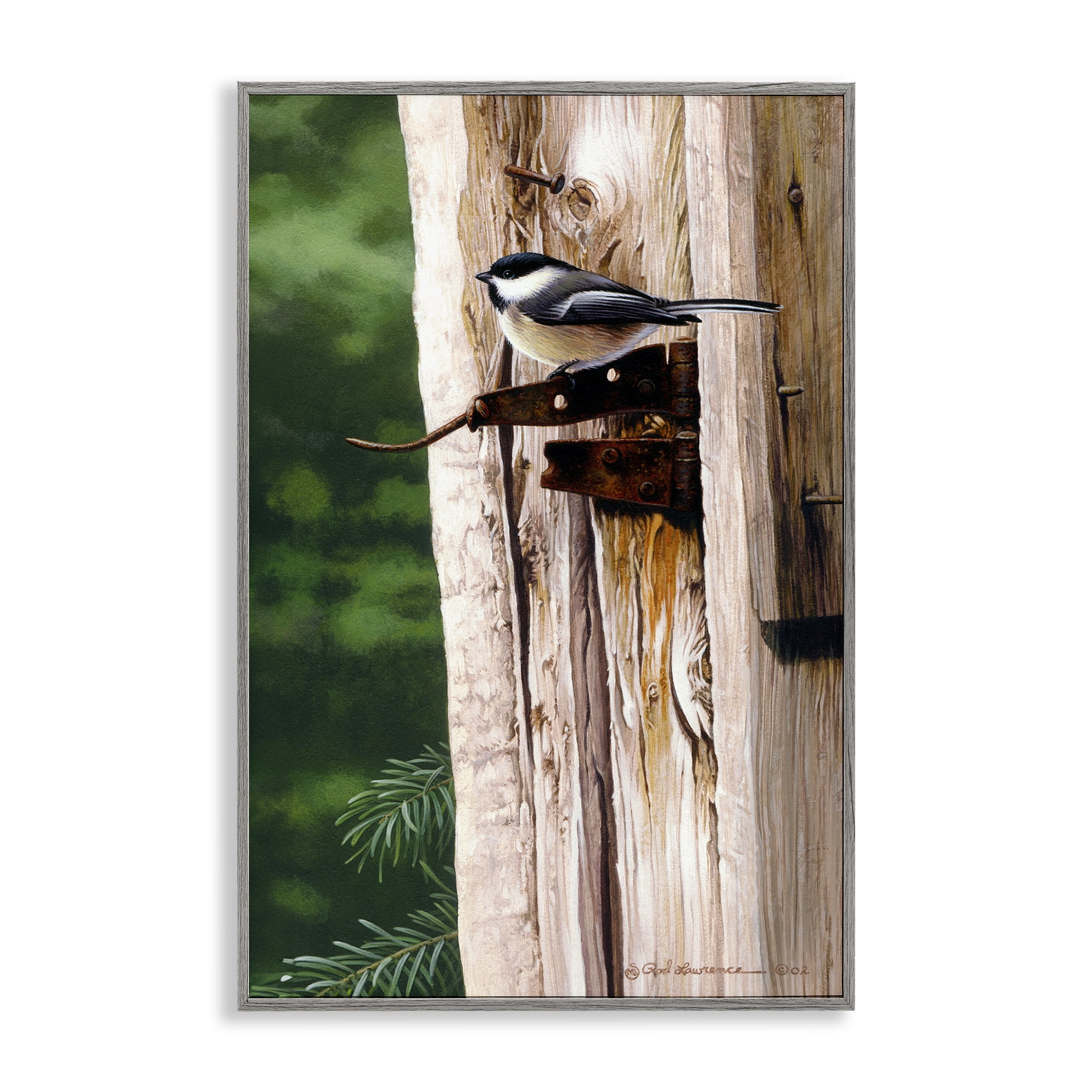 Stupell Industries Bird on Rusty Perch Animals Painting Gray Framed Art Print Wall Art, 16 x 24
