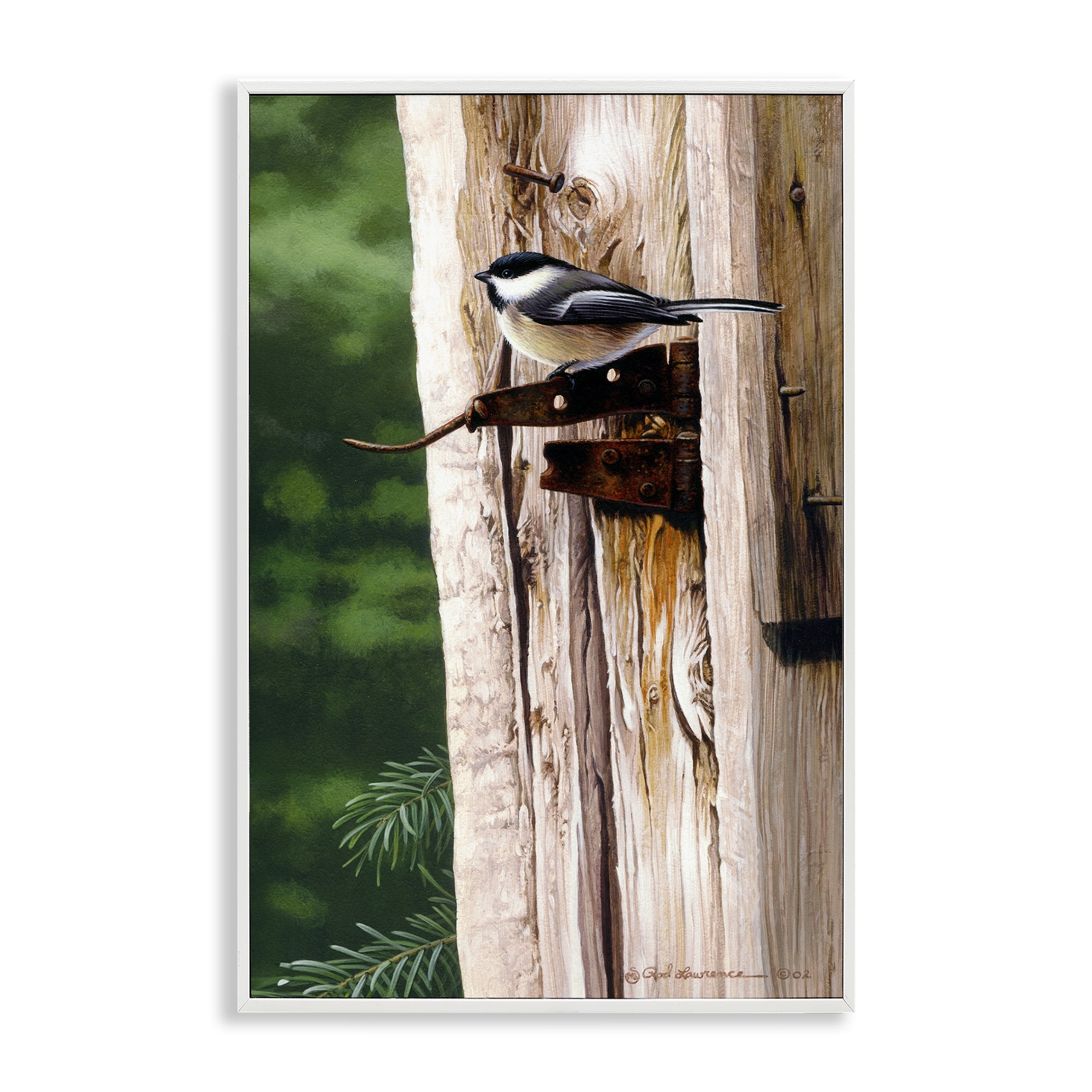 Stupell Industries Bird on Rusty Perch Animals Painting White Framed Art Print Wall Art, 20 x 30