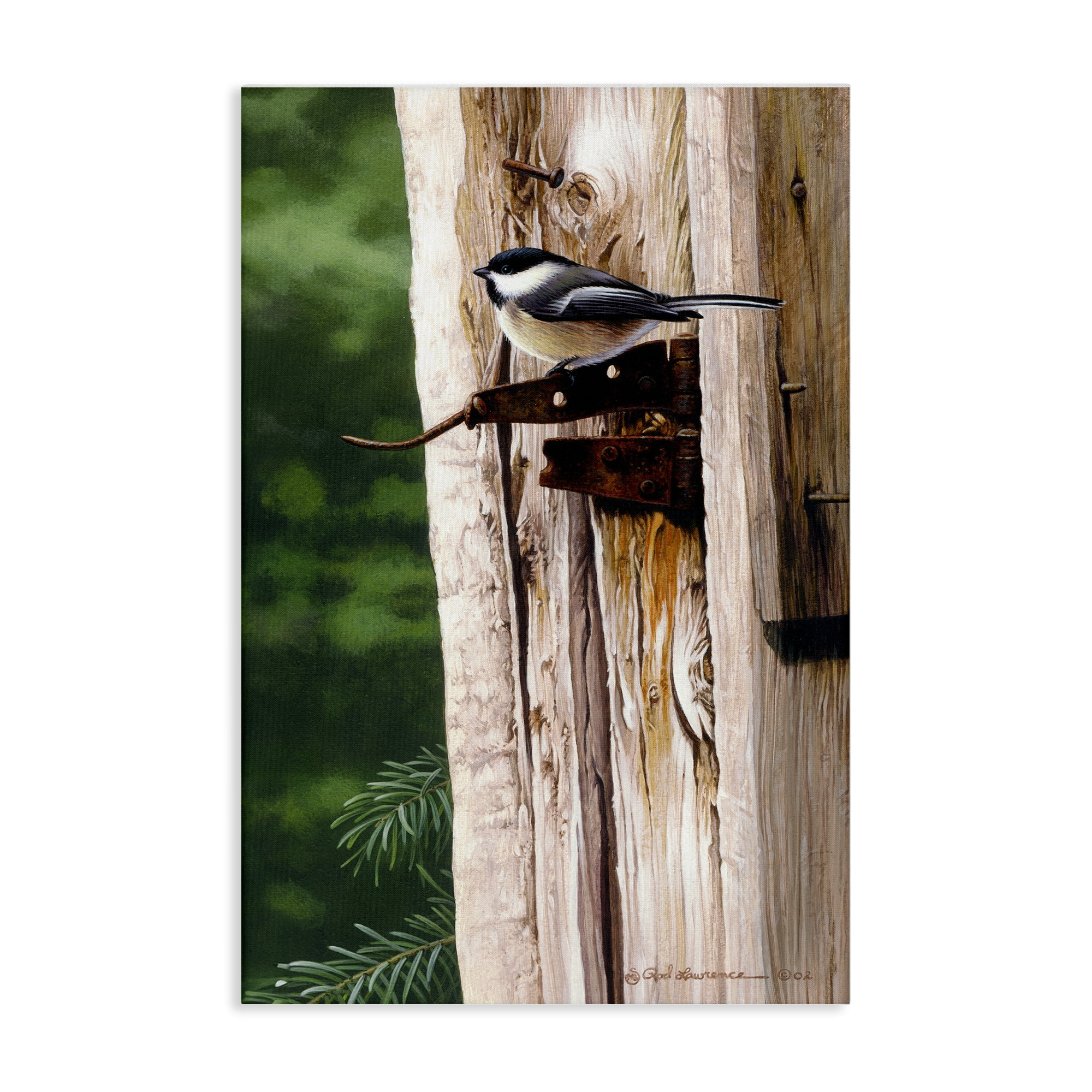 Stupell Industries Bird on Rusty Perch Animals Painting Wrapped Canvas Art Print Wall Art, 24 x 36