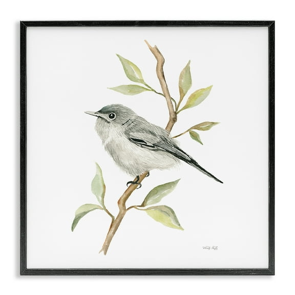 Stupell Industries Bird on Simple Branch Animals & Insects Painting Black Framed Art Print Wall Art, 12 x 12