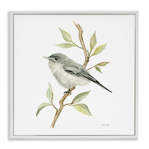 Stupell Industries Bird on Simple Branch Animals & Insects Painting White Framed Art Print Wall Art, 17 x 17