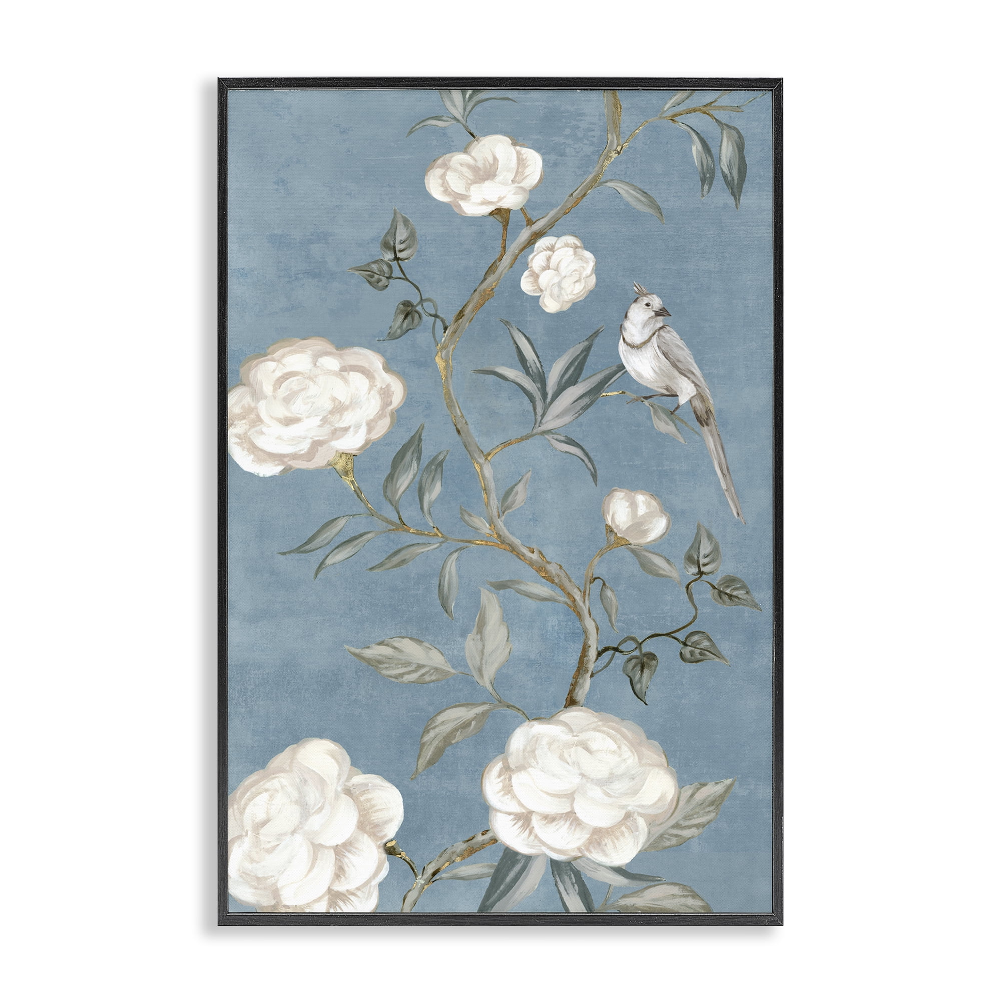 Stupell Industries Bird on Traditional Florals Plants & Flowers Painting Black Framed Art Print Wall Art, 16 x 24