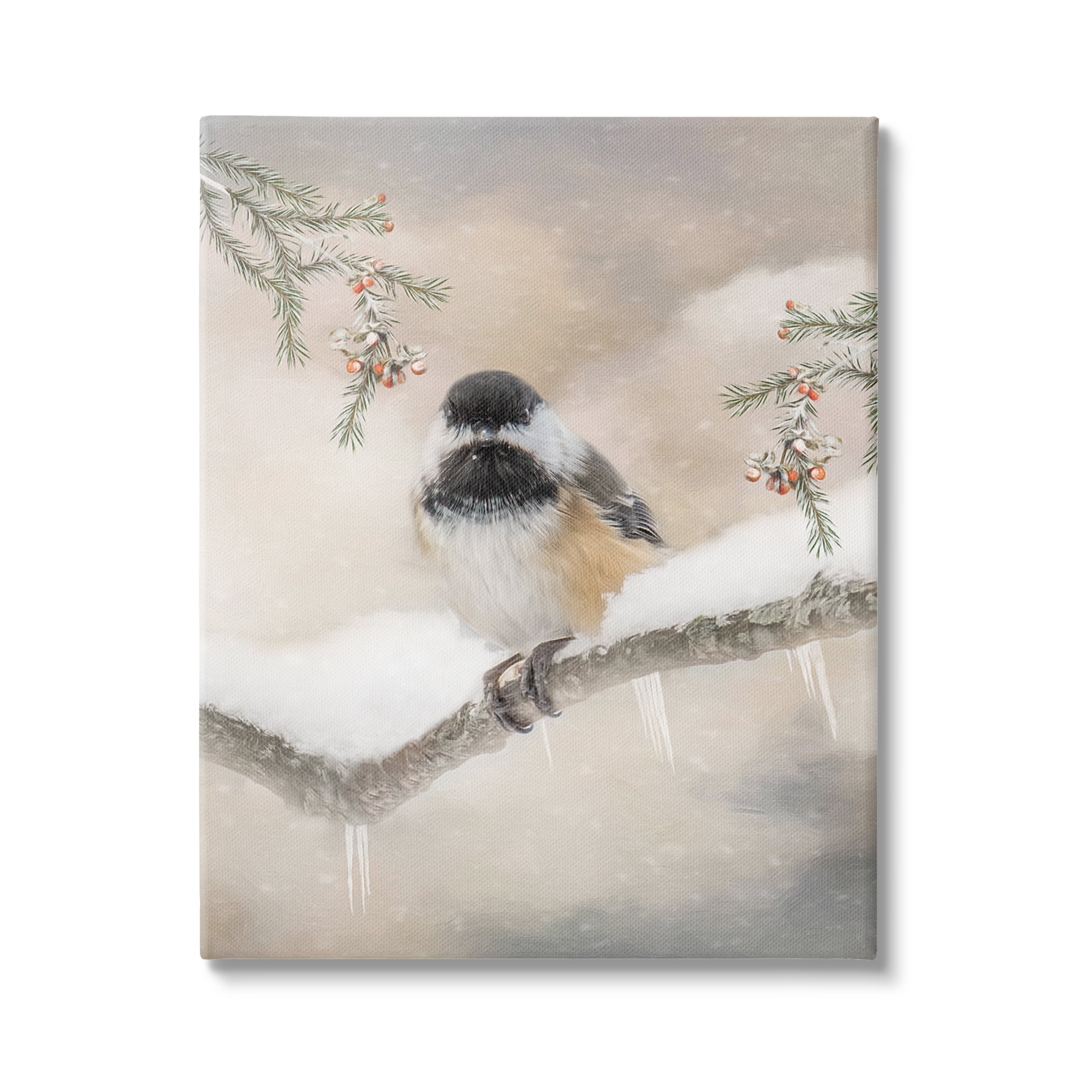Stupell Industries Bird on Winter Branch Animals & Insects Painting Gallery Wrapped Canvas Print Wall Art, 36 x 48