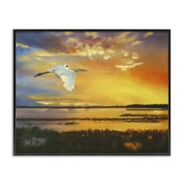 Stupell Industries Bird over Sunlit Pond Landscape Painting Black Framed Art Print Wall Art, 14 x 11