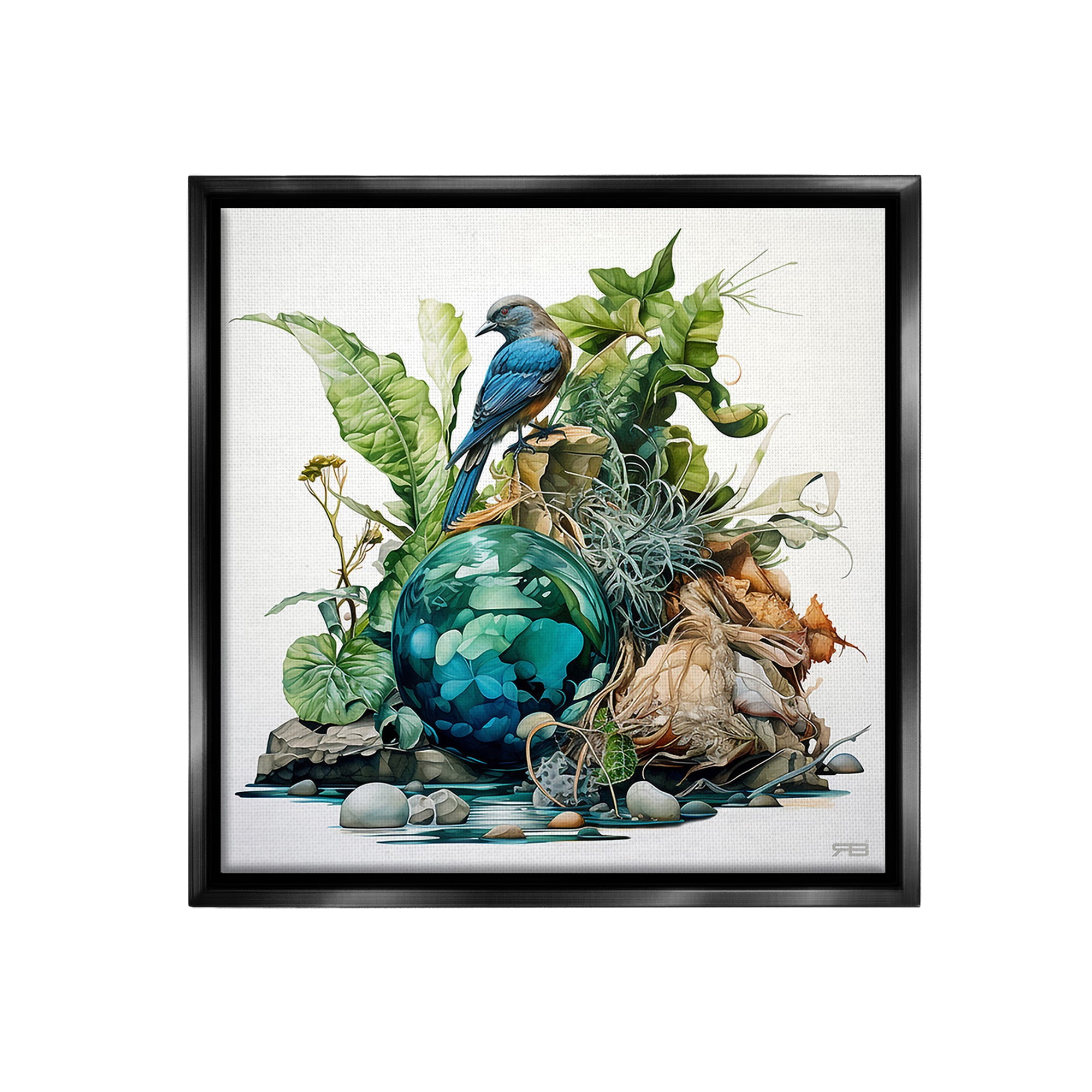 Stupell Industries Bird with Forest Nature Animals & Insects Painting Black Floater Framed Canvas Art Print Wall Art, 25 x 25