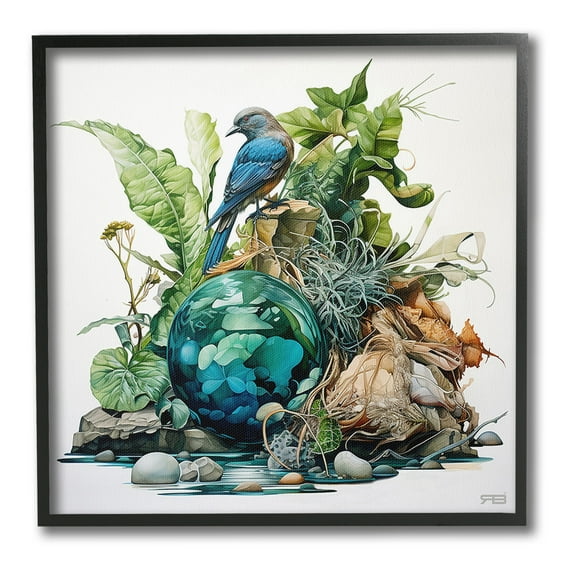 Stupell Industries Bird with Forest Nature Animals & Insects Painting Black Framed Art Print Wall Art, 17 x 17