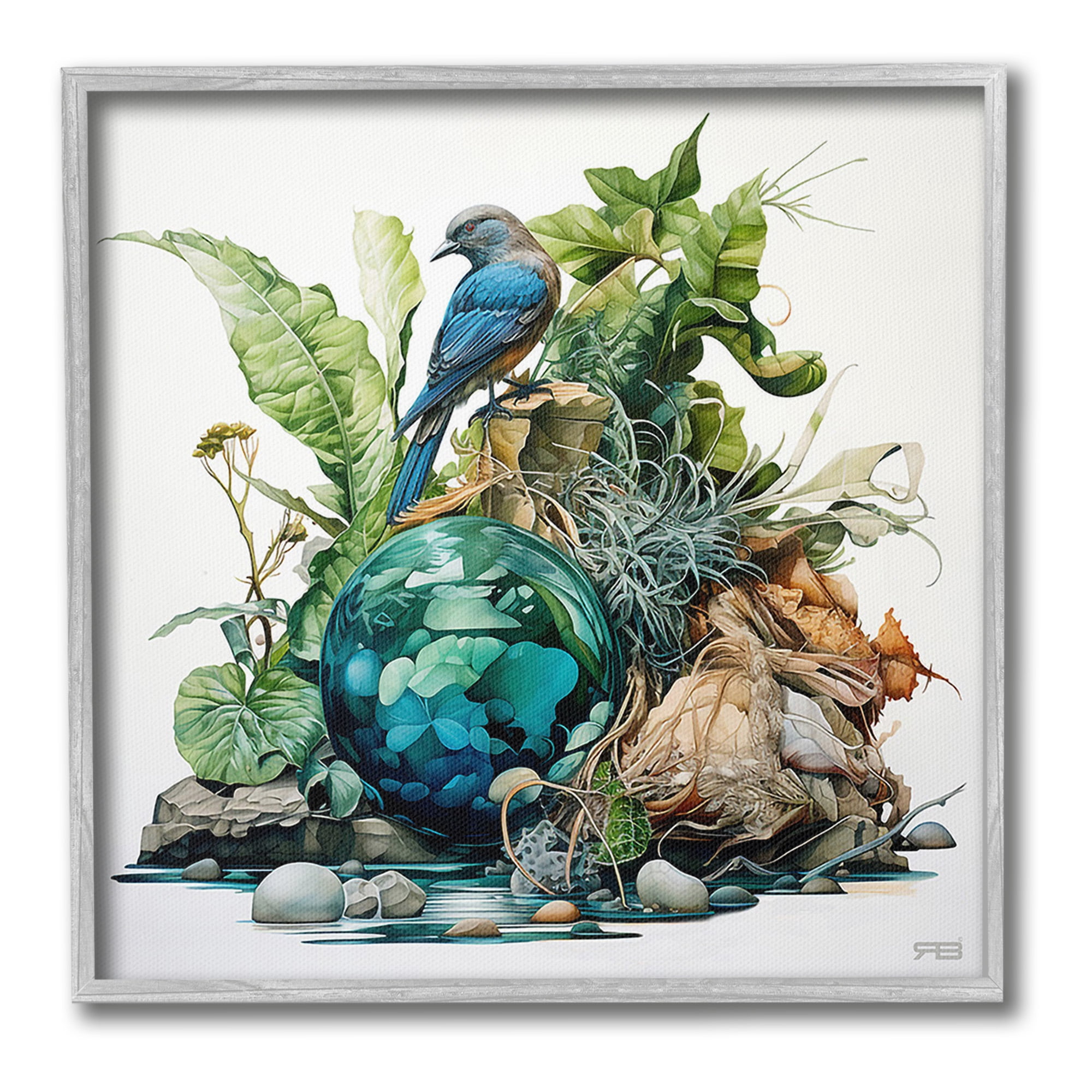 Stupell Industries Bird with Forest Nature Animals & Insects Painting Gray Framed Art Print Wall Art, 12 x 12