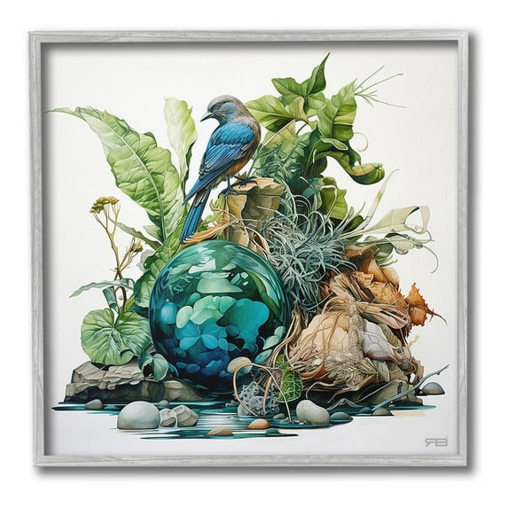 Stupell Industries Bird with Forest Nature Animals & Insects Painting Gray Framed Art Print Wall Art, 24 x 24