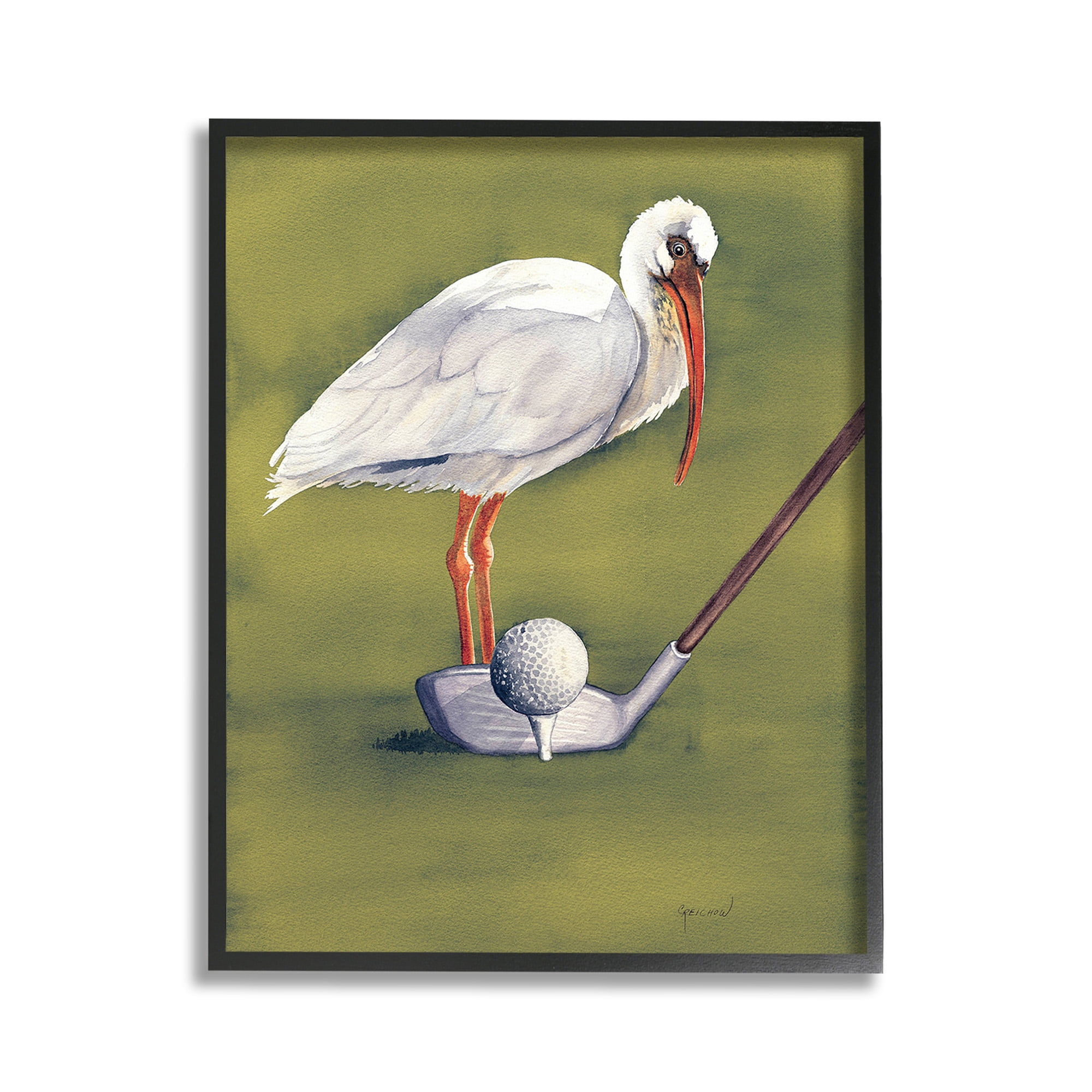 Stupell Industries Bird with Golf Club Animals & Insects Painting Black Framed Art Print Wall Art, 11 x 14