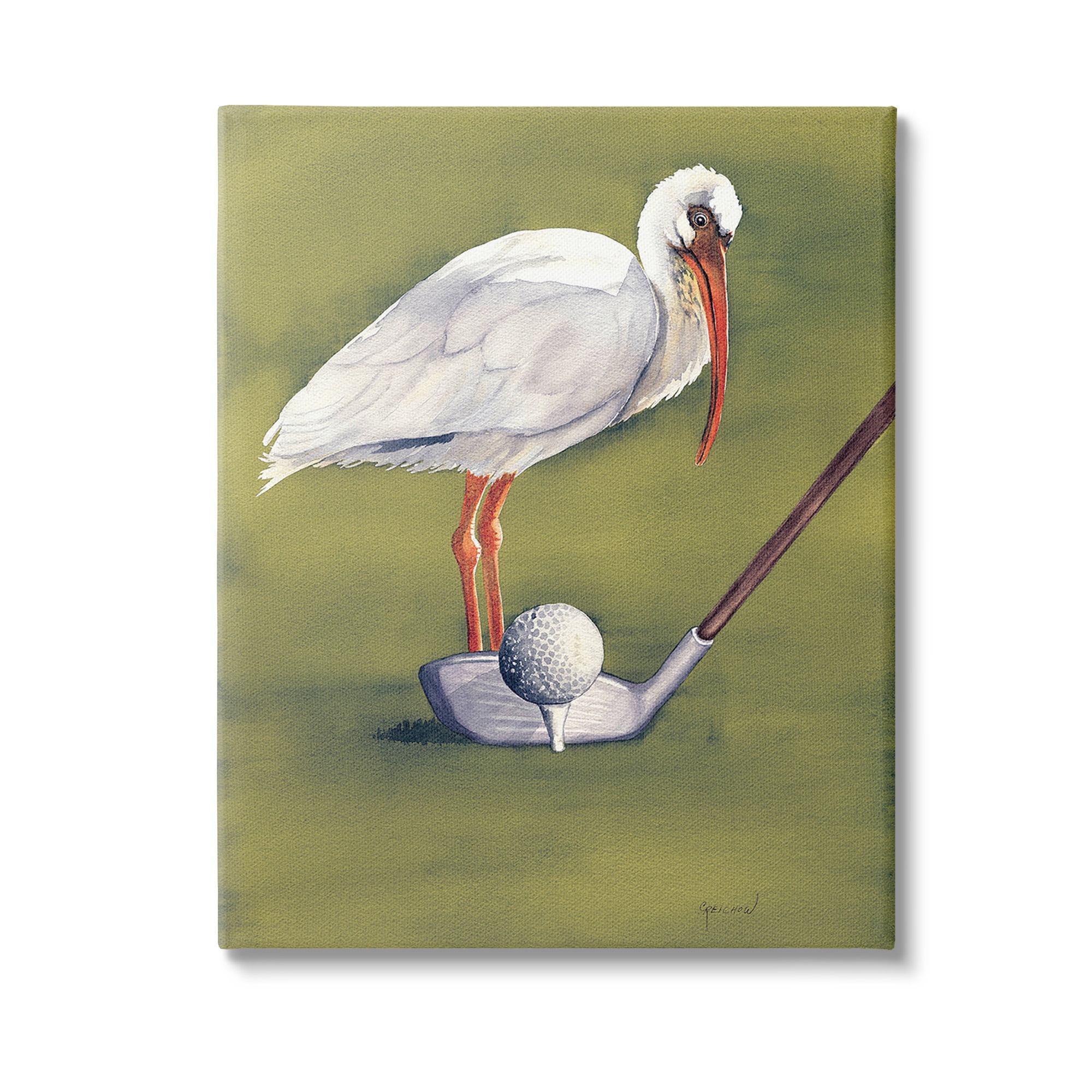 Stupell Industries Bird with Golf Club Animals & Insects Painting Gallery Wrapped Canvas Art Print Wall Art, 16 x 20