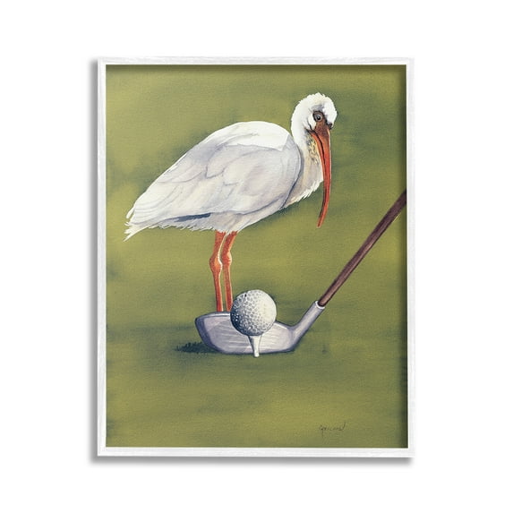 Stupell Industries Bird with Golf Club Animals & Insects Painting White Framed Art Print Wall Art, 16 x 20