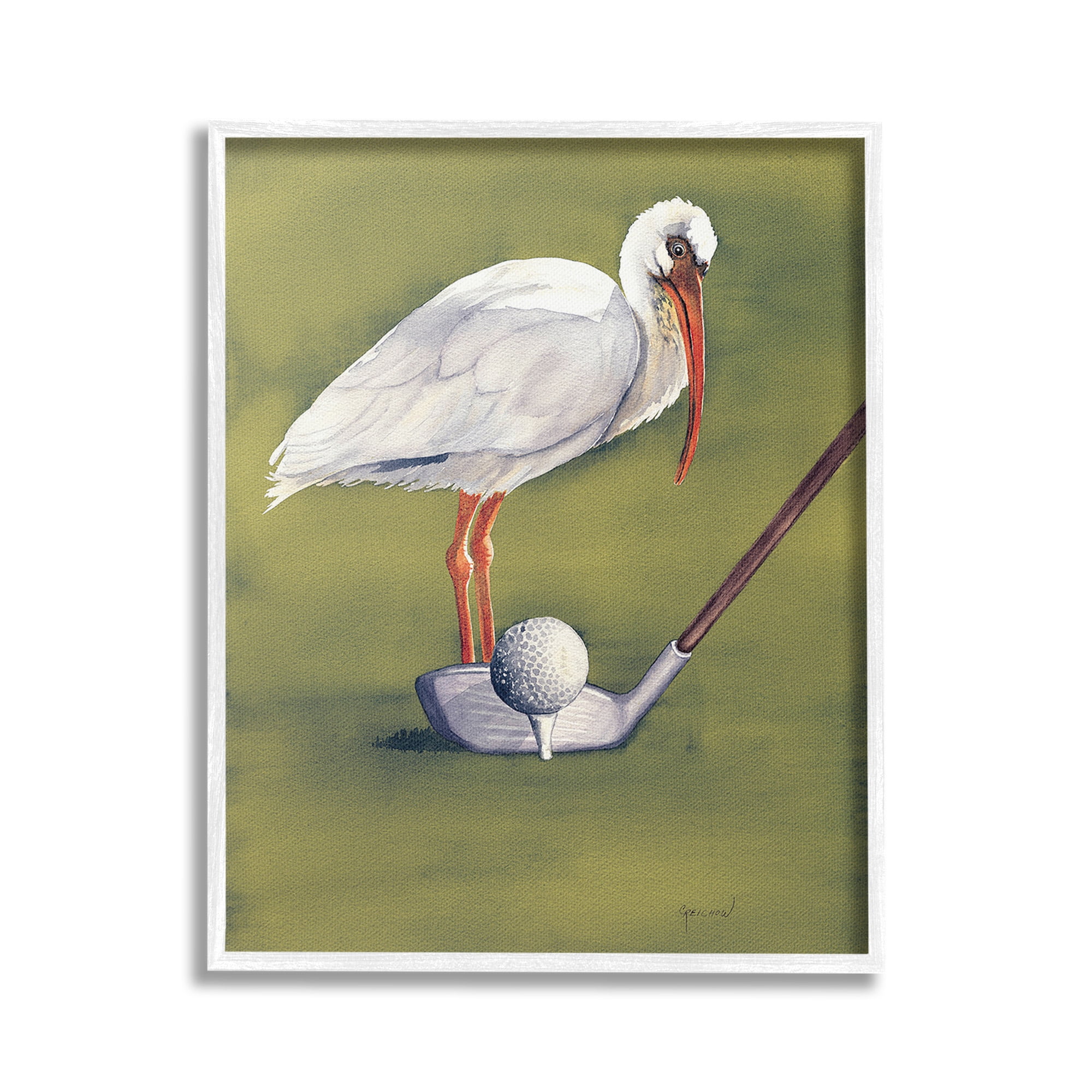 Stupell Industries Bird with Golf Club Animals & Insects Painting White Framed Art Print Wall Art, 24 x 30
