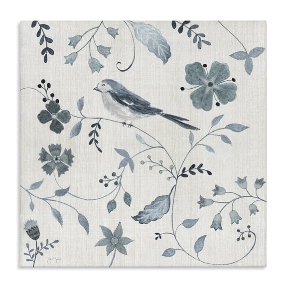 Stupell Industries Bird with Patterned Botanicals Floral Painting Wrapped Canvas Canvas Art Print Wall Art, 36 x 36
